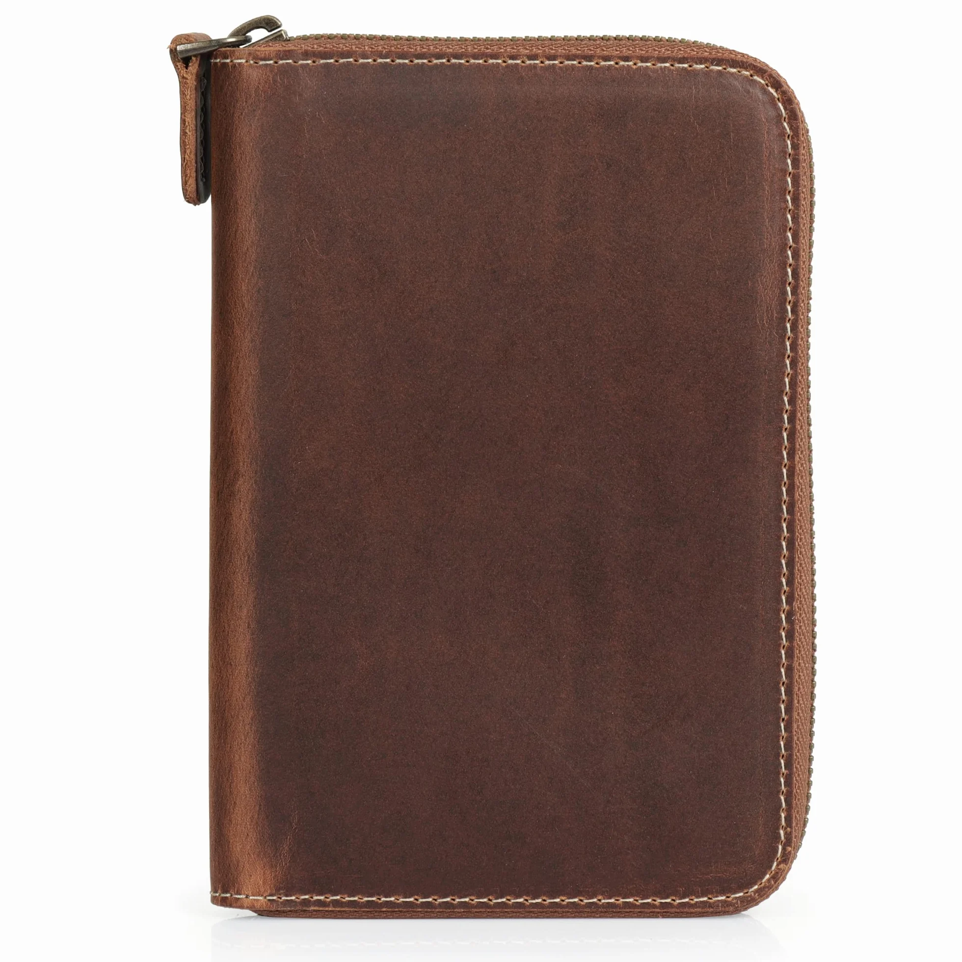 Londo OTTO486 Padfolio z prawdziwej skóry z uchwytem na długopis Notepad i zamkiem błyskawicznym (cynamon)