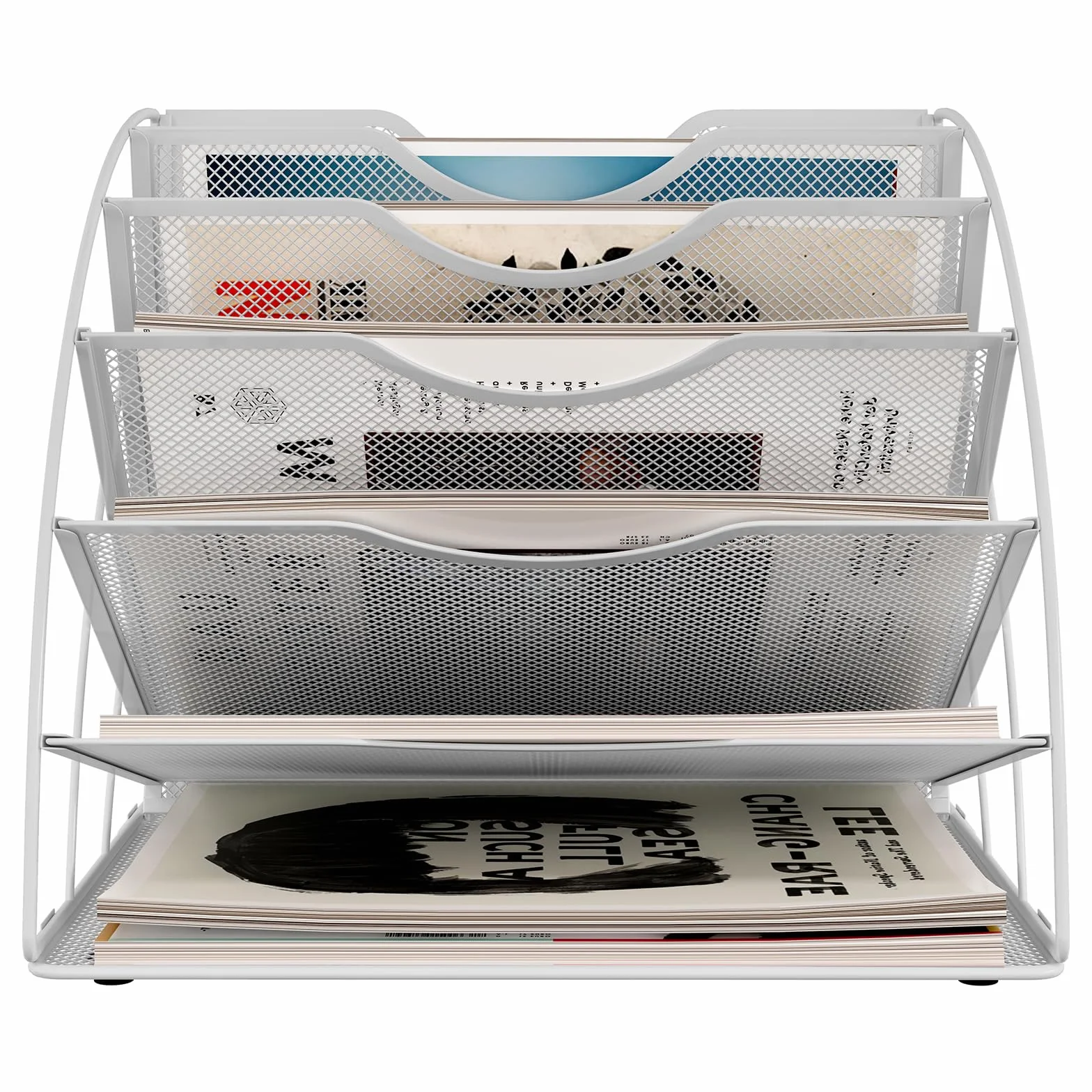 EasyPAG Organizer na Biurko A4 6 Przedziały Metal Siatka,Taca na Czasopisma,Półka na Listy,Stojak na Dokumenty do Domu & Biura,Biały