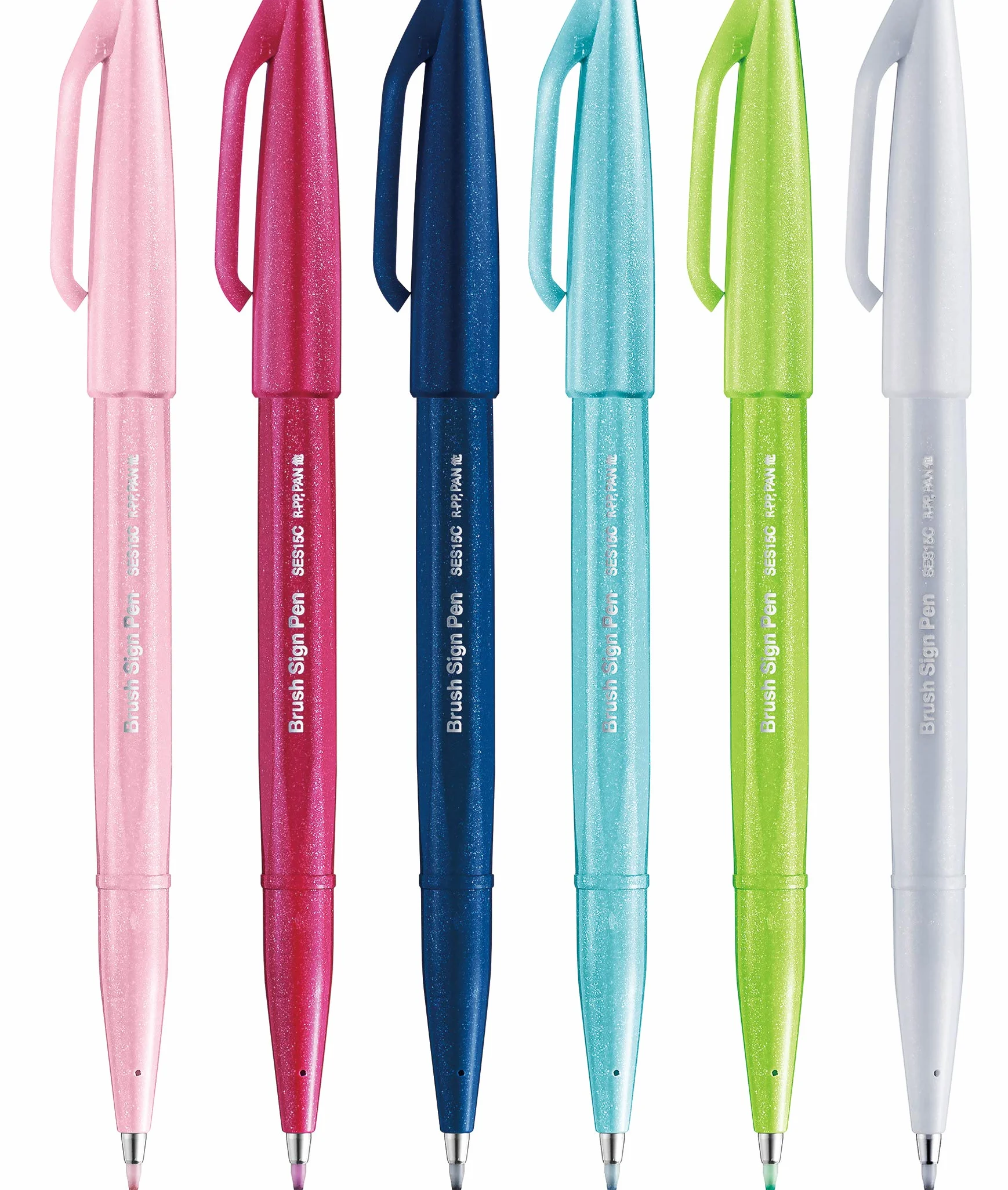 Pentel SES15C Brush Sign Pen aplikator fazowy z elastyczną końcówką, różne kolory, 6 sztuk