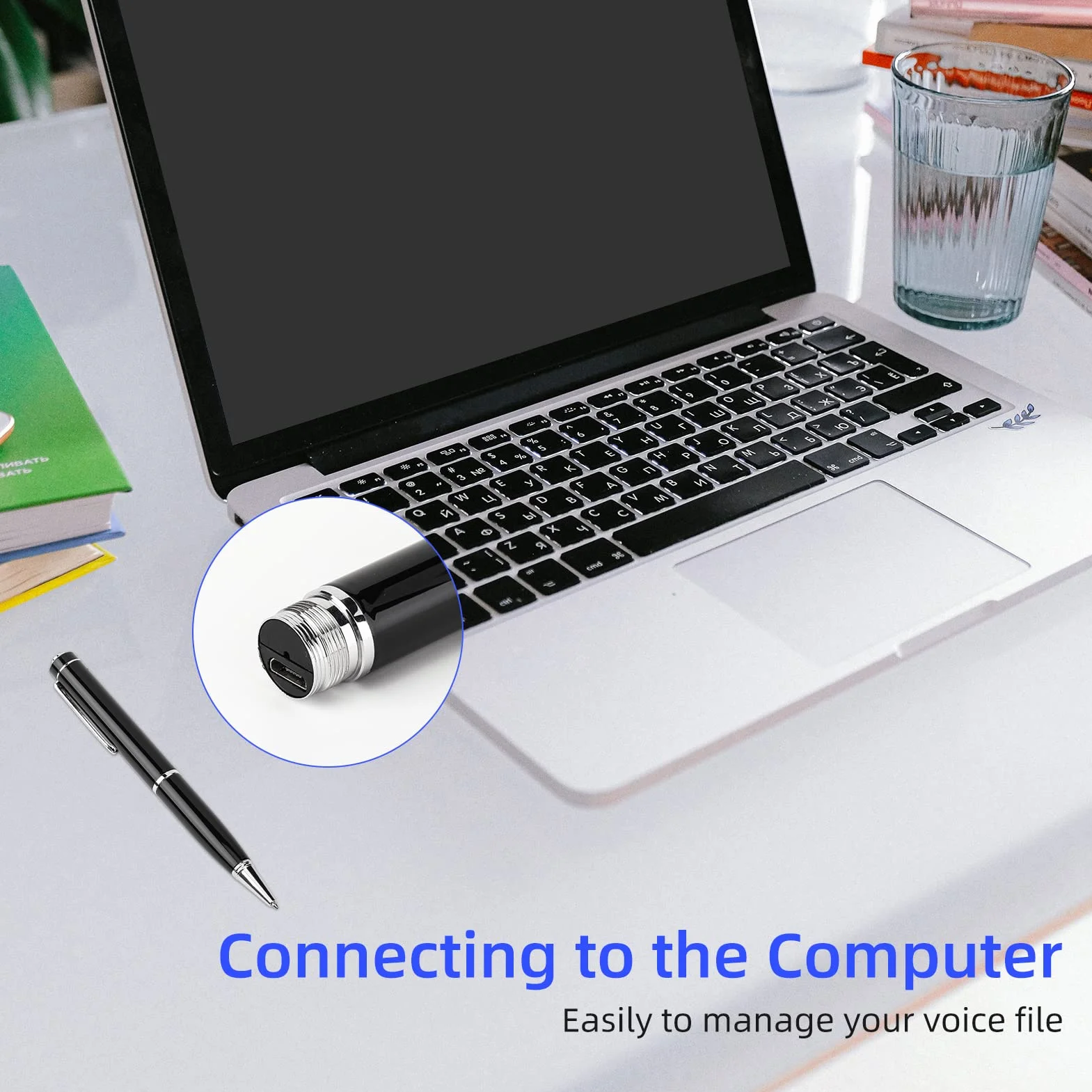 Dyktafon cyfrowy, cyfrowy dyktafon, pióro, aktywowany dźwiękiem, dyktafon, profesjonalny odtwarzacz muzyczny z kablem USB, zatyczka do uszu, do wykładu, spotkania, wywiadu