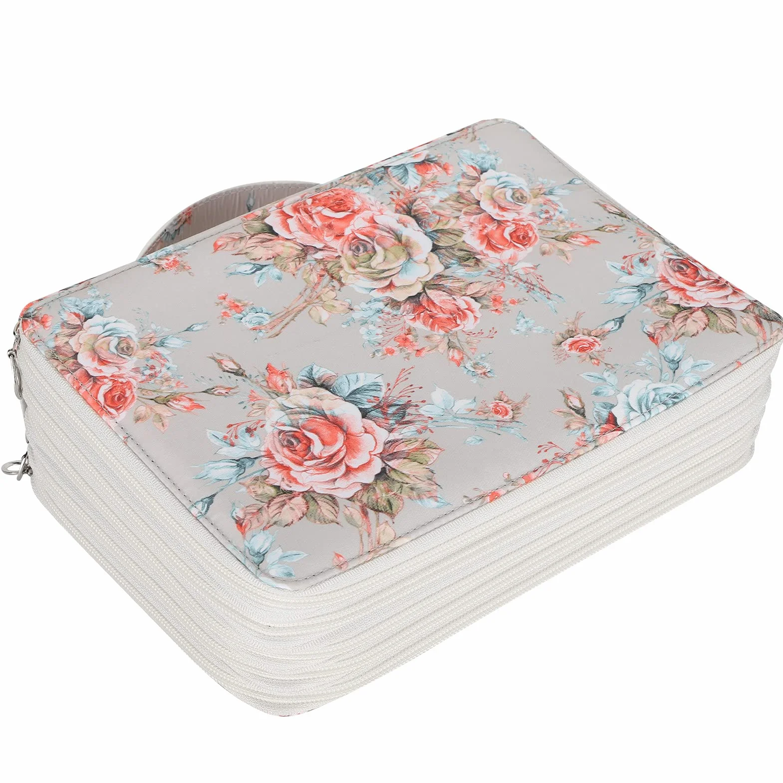 Organizer na Kolorowe Piórniki z 250 Miejscami, 20,5 X 28,5 X 10 Cm Piórnik z 252 Przegródkami, Wielowarstwowy Zamek Błyskawiczny z Nadrukiem w Róże, Przenośna kieszeń (Midi-róża)