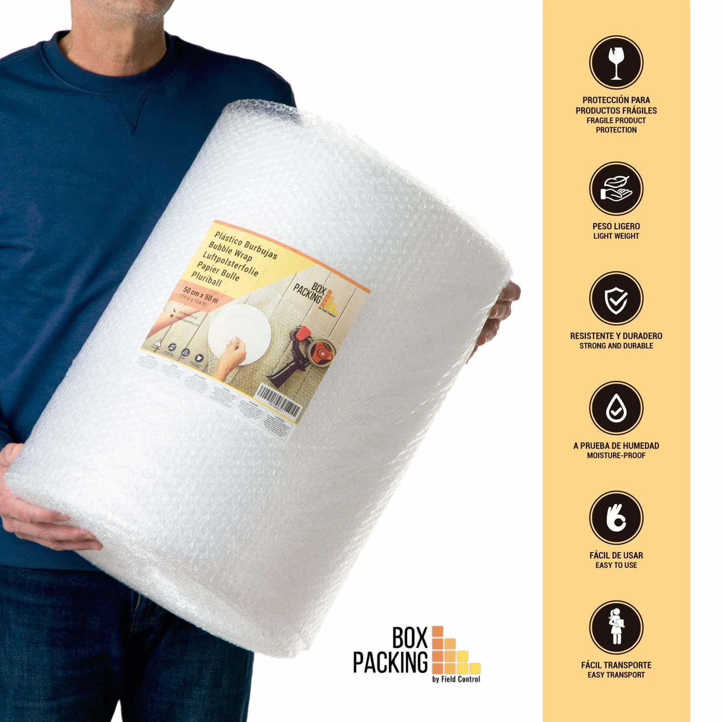 BOXPACKING | Plastikowe opakowania bąbelkowe | 50 cm szerokości x 50 metrów długości | Bubble Packaging Roll Paper Opakowanie Przeprowadzka | Papier bąbelkowy do pakowania