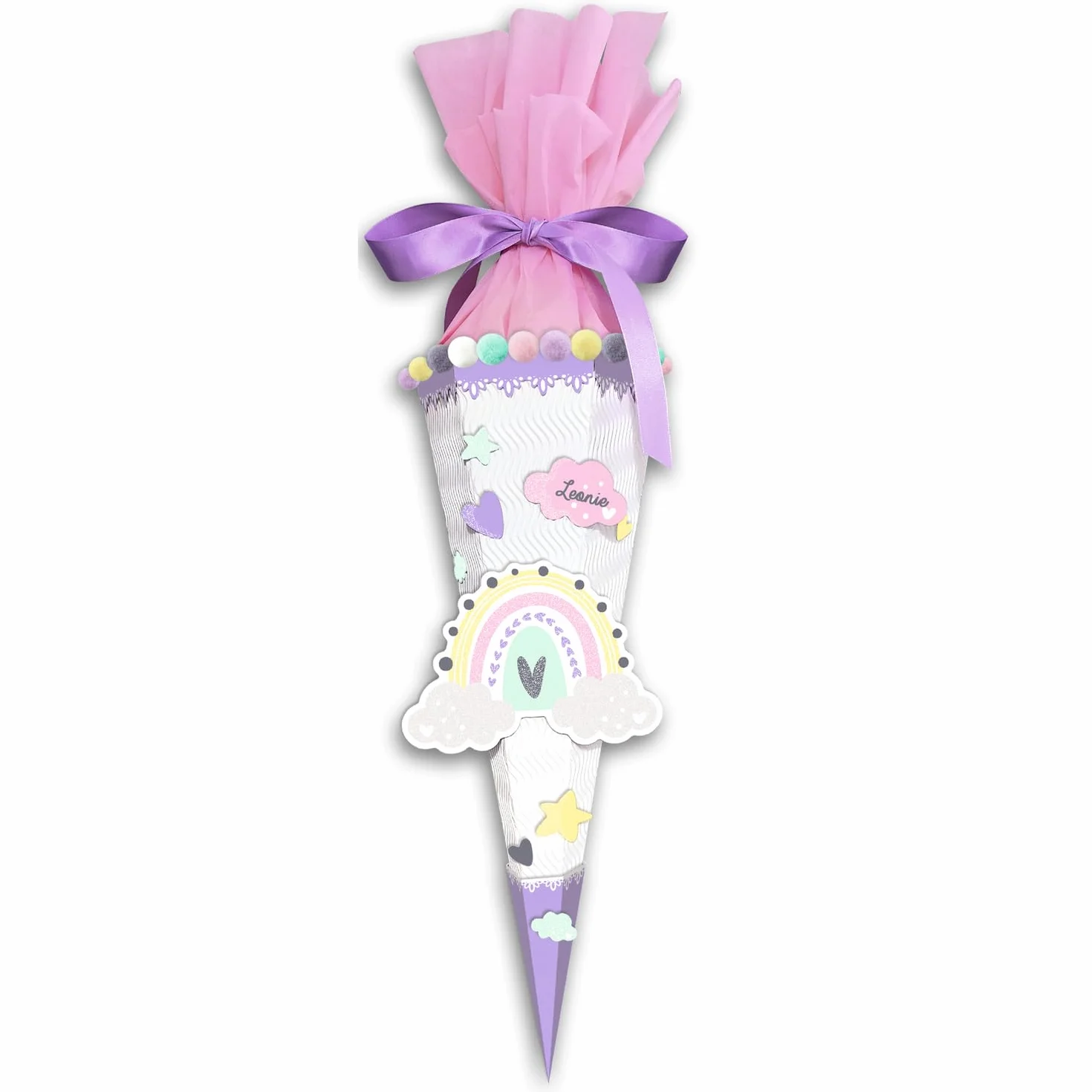 Ursus 989 00 04 - Easy Line mini tęczowy rożek szkolny, fioletowy, sześciokątny, wstępnie pocięta tektura falista 3D, 41 cm, średnica ok. 15 cm, do wykonania rożka cukrowego