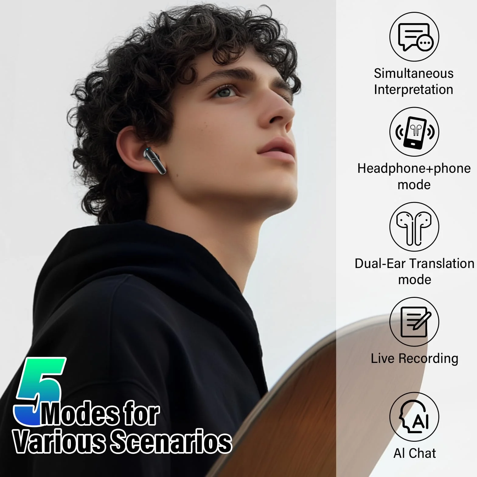 AI Instant Voice Translator, 3 w 1, słuchawki do natychmiastowego tłumacza z 144 językami, 200+ aplikacje AI