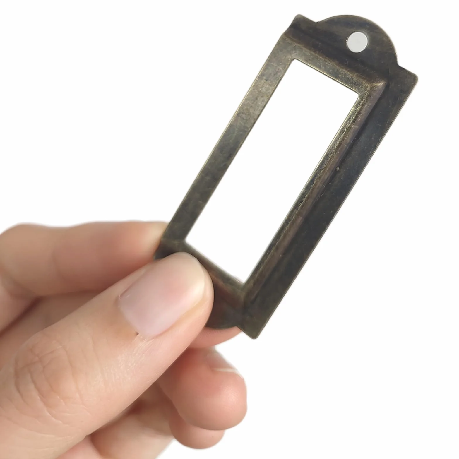 50 sztuk metalowych uchwytów na etykiety, vintage, metalowe ramki na etykiety, szuflady, szafki na dokumenty, do biura, bibliotek (60 x 24 mm/brąz)