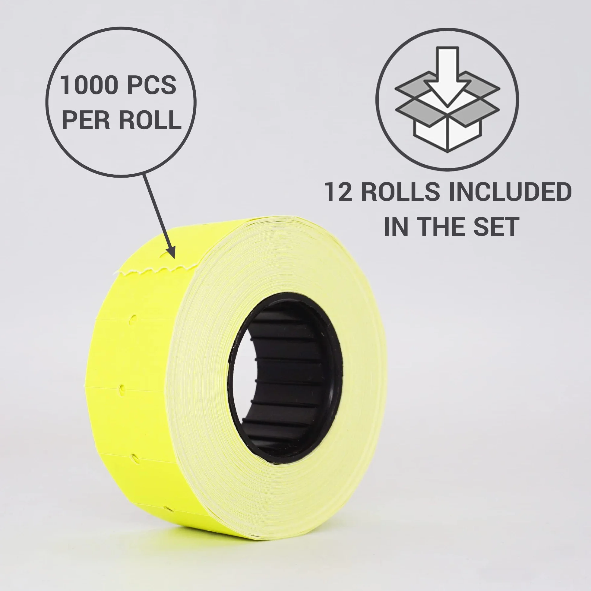 SKIR'CO (12 rolek) Etykiety na broń 21 x 12 mm kolor żółty, etykiety cenowe, 12 000 naklejek cenowych, etykiety do oznaczania cen