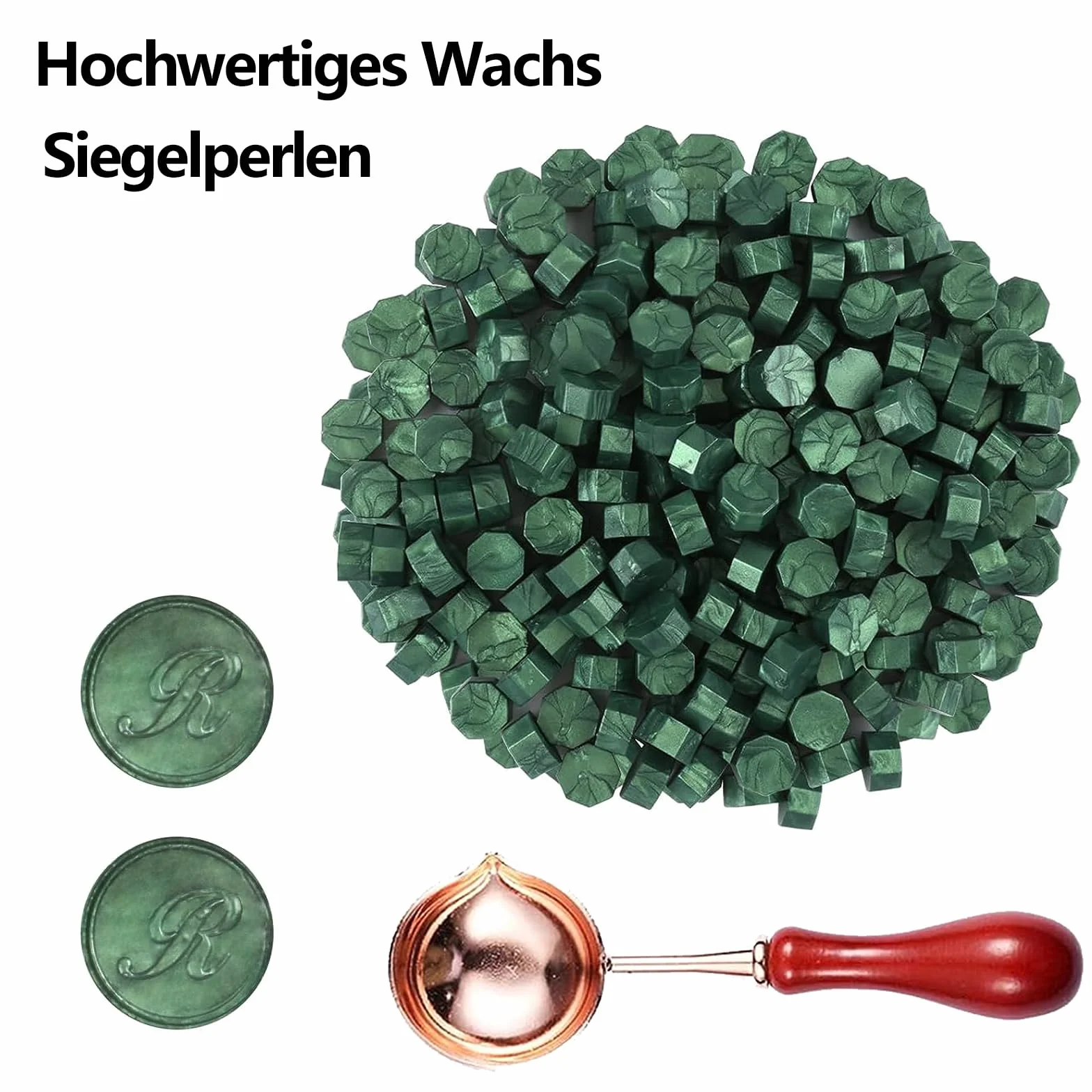 Zestaw 400 sztuk wosku do pieczęci woskowej, do stempli woskowych, zestaw do pieczęci woskowej, perły woskowe, ośmiokątne perły woskowe, do pakowania prezentów, zaproszeń ślubnych - zielone