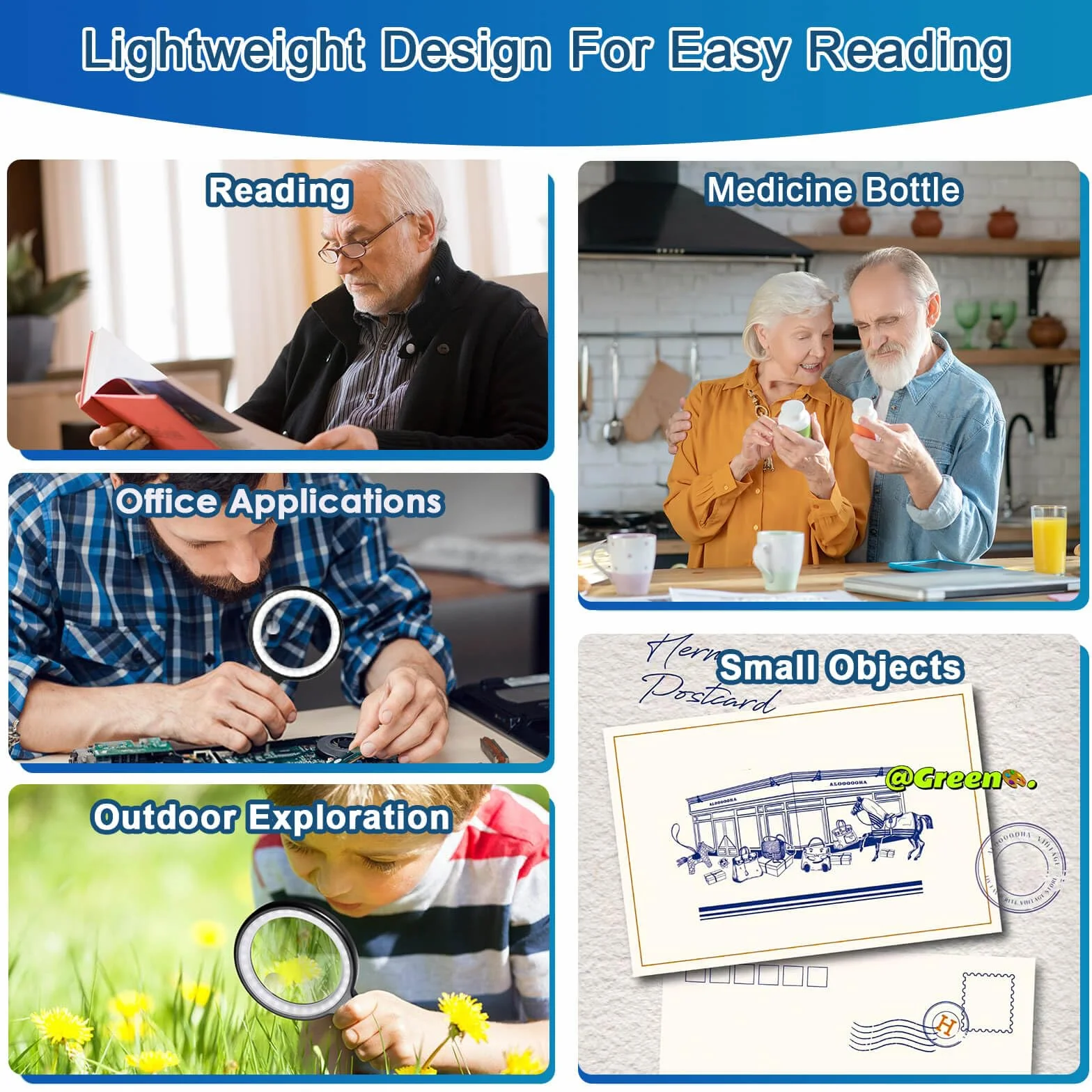 Afaneep Lupa ze światłem 30x60 duża 3 tryby pracy USB 33 diody LED do czytania inspekcja