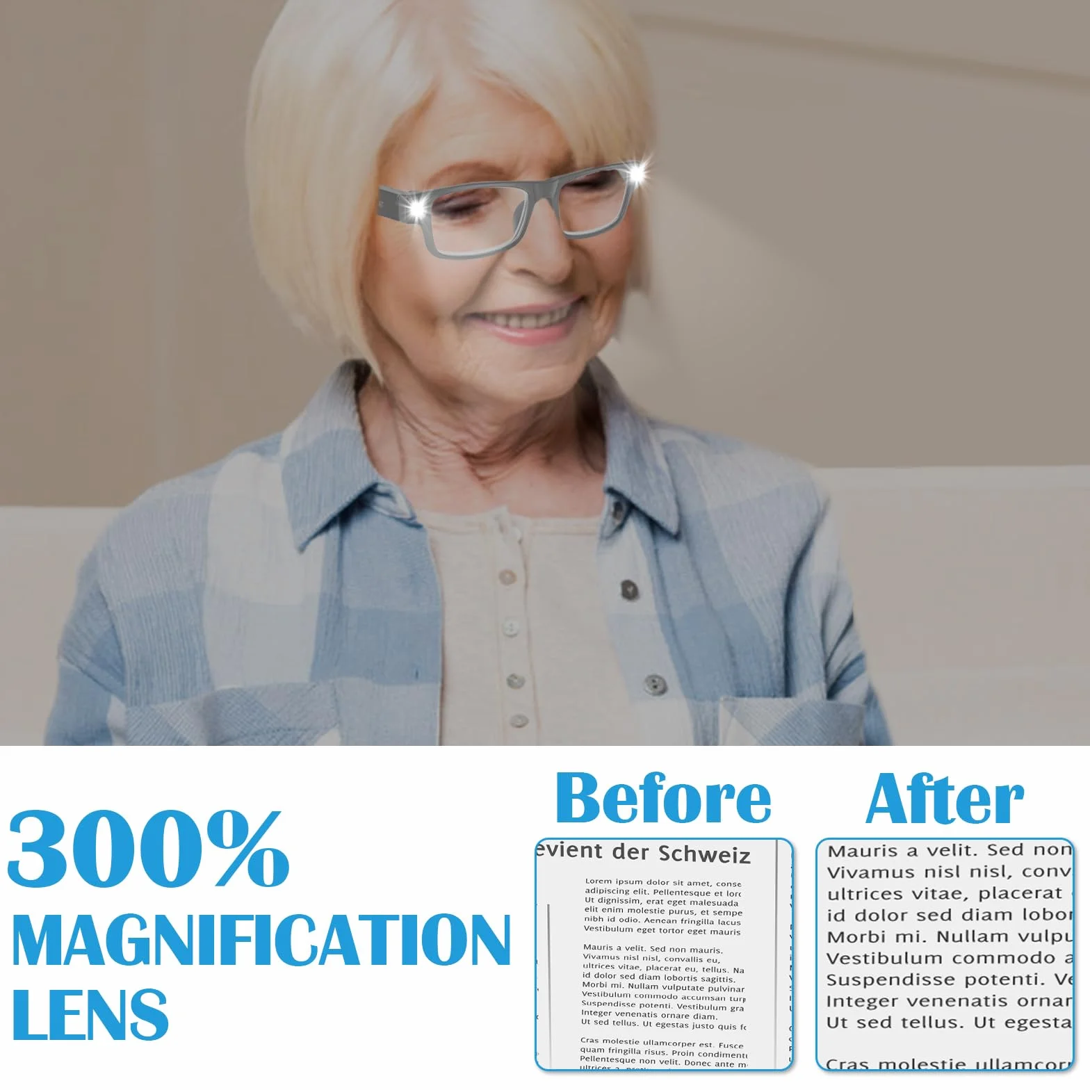 Lupy ze światłem LED 300% ładowane przez USB okulary powiększające do czytania hobby