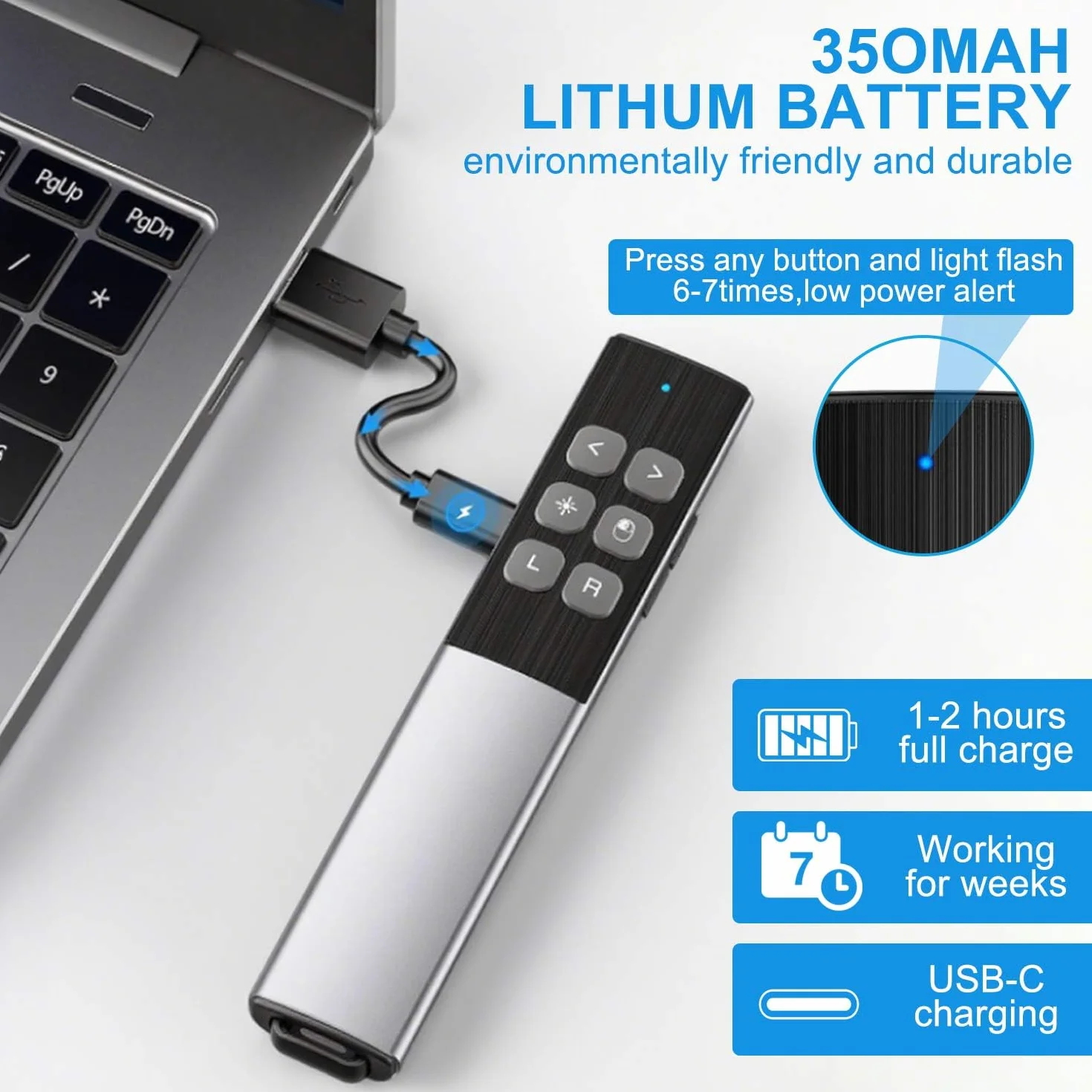 Metalowa obudowa bezprzewodowa do prezentacji z mousem, USB typu C 2 w 1, możliwość ponownego ładowania, pilot zdalnego sterowania, wskaźnik do komputerów Mac, Keynote, PPT, PC, laptopa, biura