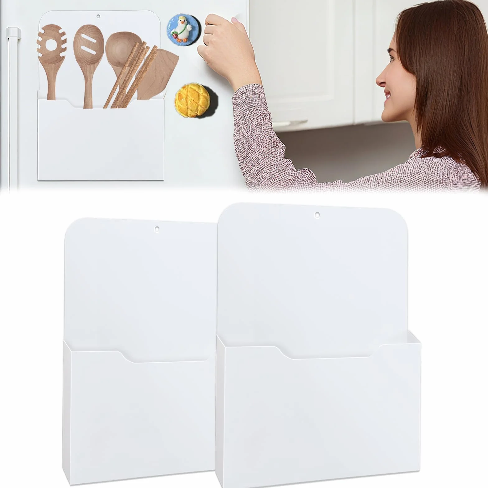 2 sztuki Magnetyczny uchwyt na dokumenty, magnetyczne segregatory materiały biurowe A4 z magnesami ścienny organizer na dokumenty uchwyt na lodówkę do biura (biały)