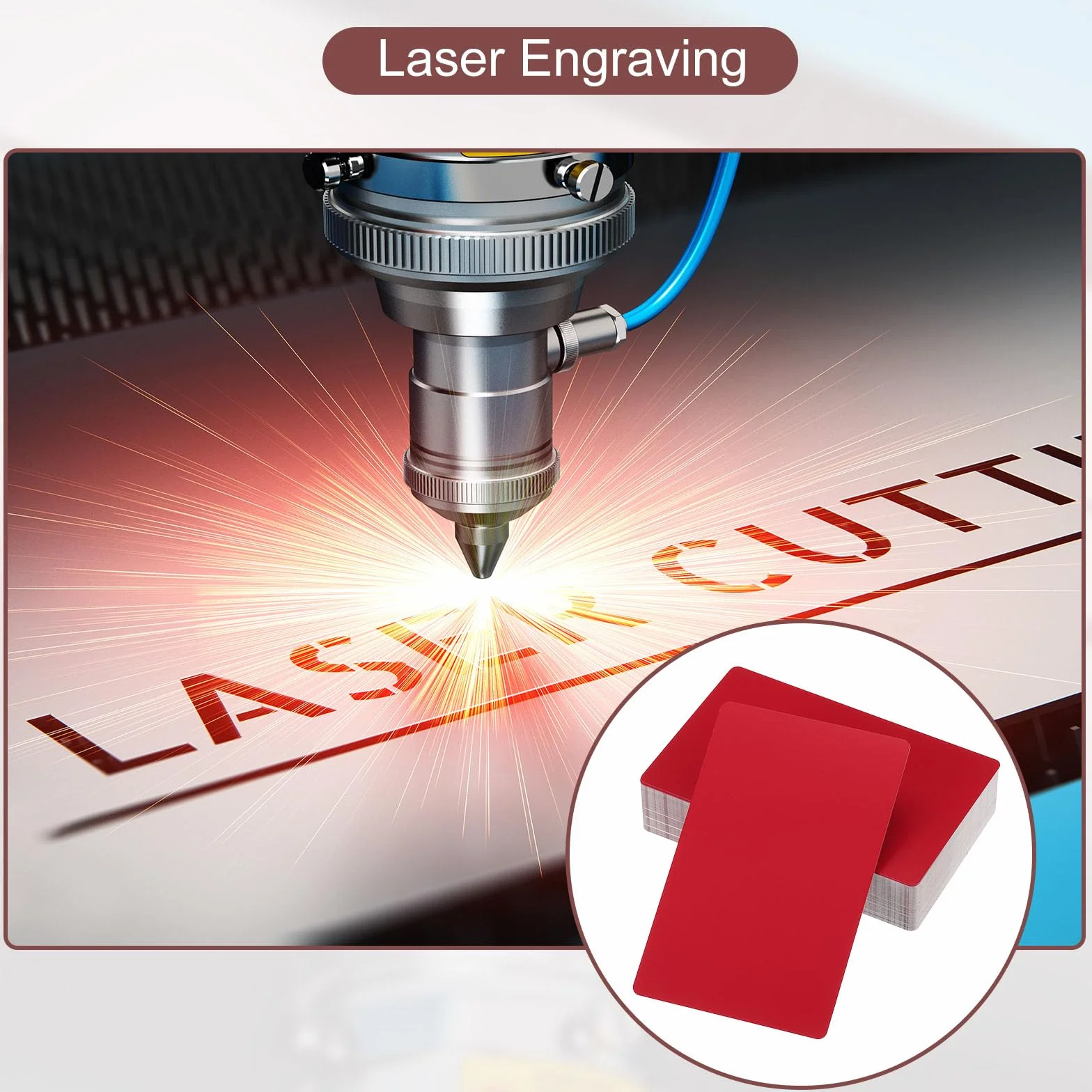 PATIKIL 100 sztuk aluminiowa wizytówka 3,4 x 2,1 cala grawerowana laserowo czerwona