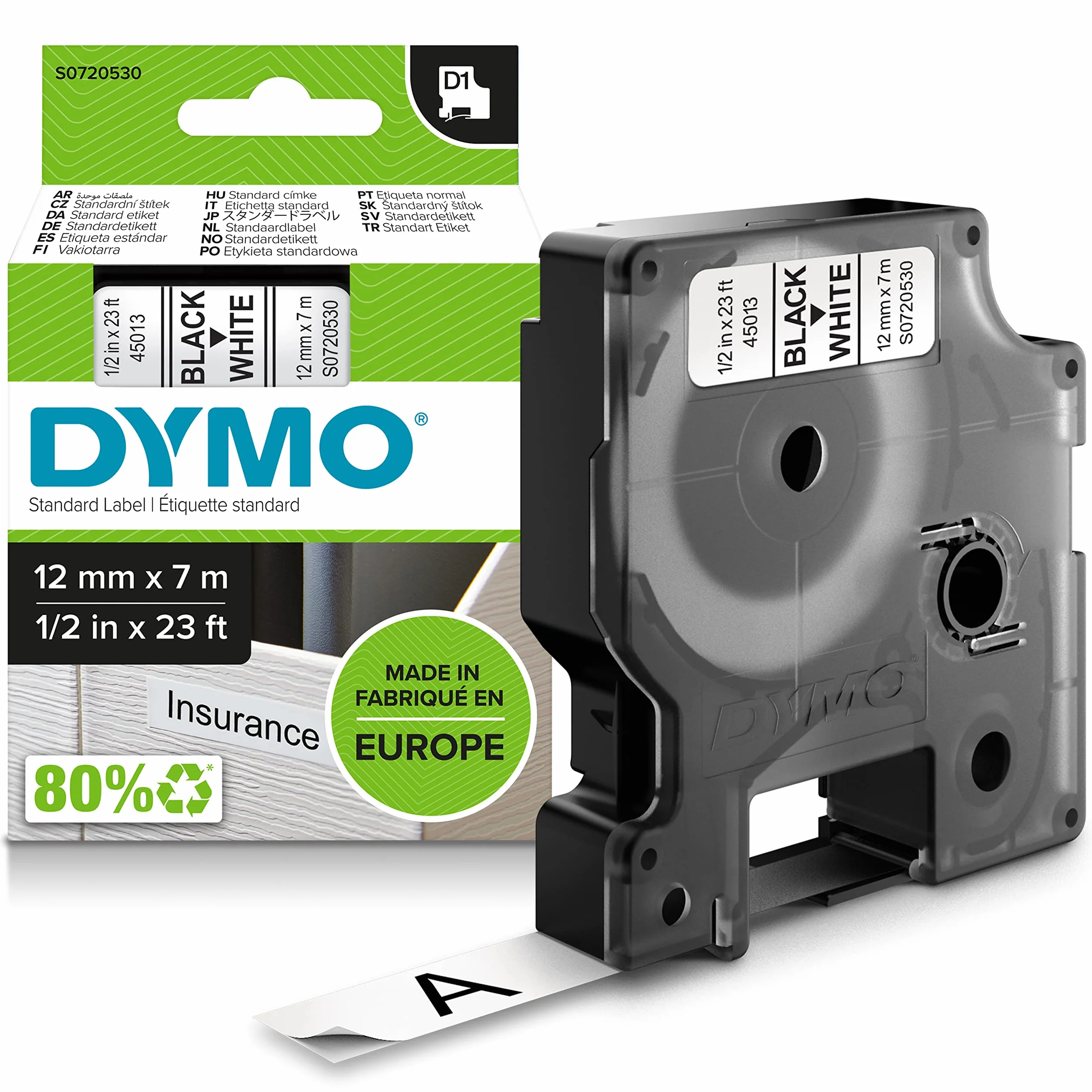 Dymo S0720530 Taśma do Etykietowania, Biały, 12 mm x 7 m