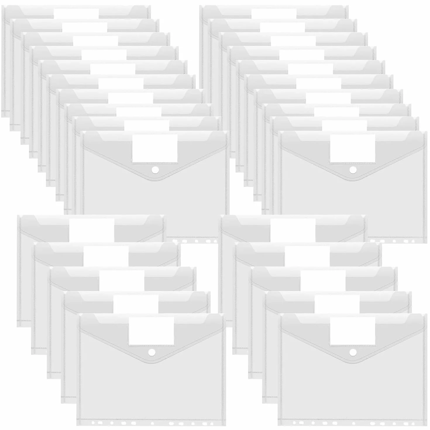 Teczka na dokumenty A4, 30 sztuk, wodoszczelna teczka na dokumenty A4, z 11 otworami, zapięcie na rzepy i kieszenią na etykiety, przezroczysta teczka A4 do organizowania dokumentów (30)