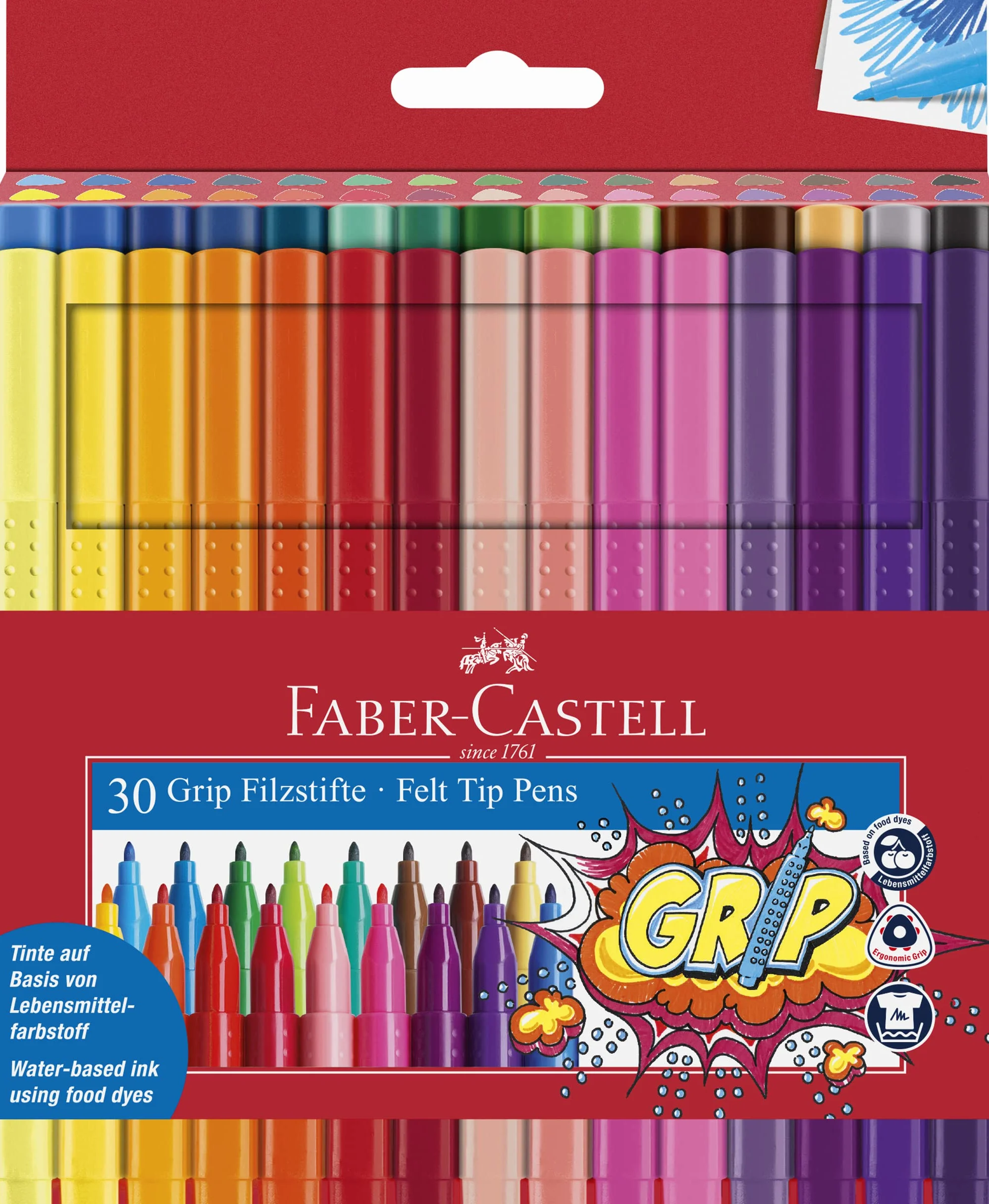 FABER-CASTELL 155335 – pisaki Grip Colour Marker, 30 pisaków dla dzieci i dorosłych