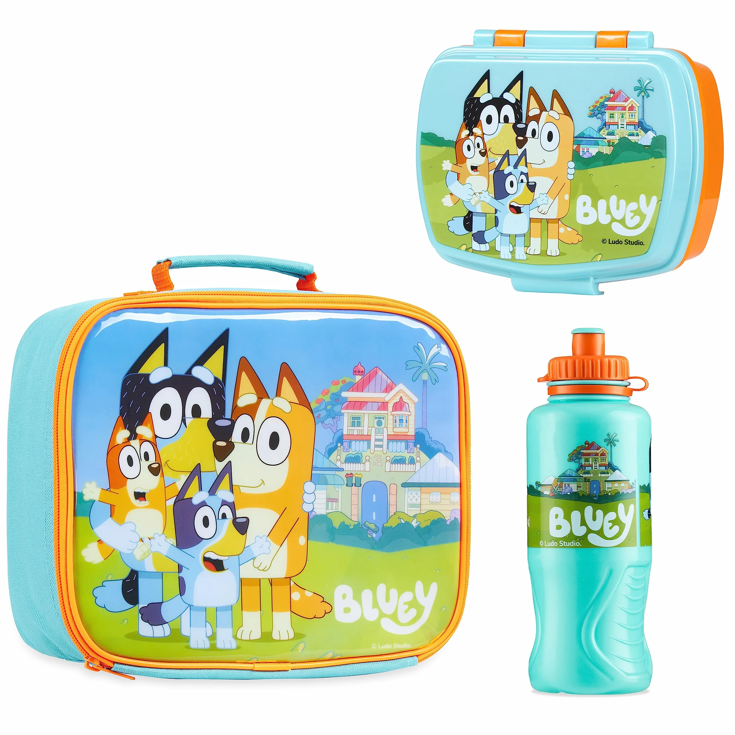 Bluey 3-częściowy zestaw lunchowy: izolowana torba, pudełko na przekąski, butelka na wodę, 430 ml, do przedszkola, podróży lub wycieczek