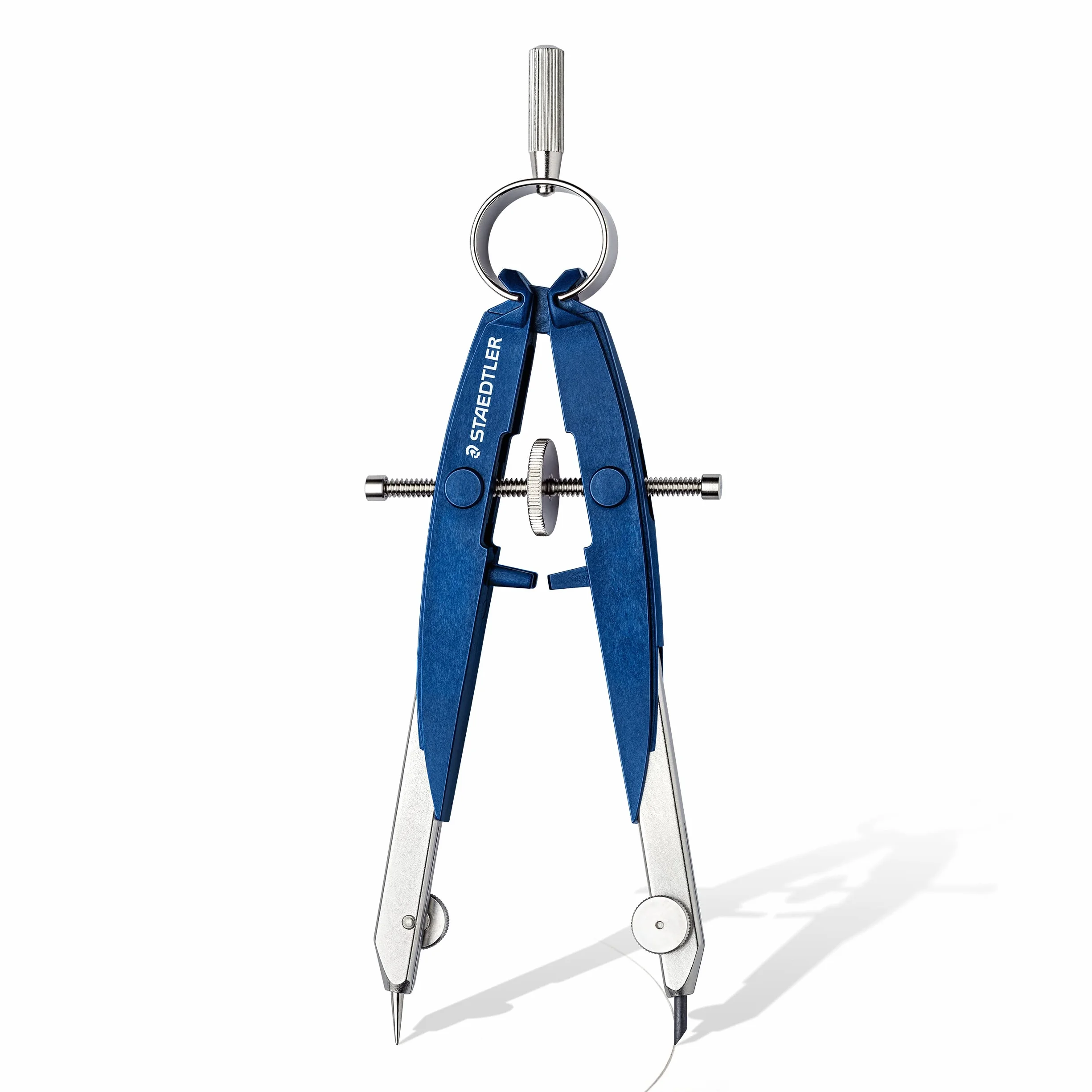STAEDTLER Mars Comfort 556 00 kompas z prowadnicą wrzeciona, centralne wrzeciono napędowe, dokładny i precyzyjny, niebiesko-srebrny, stabilna obudowa z klapką, 2-częściowy zestaw (opakowanie może się