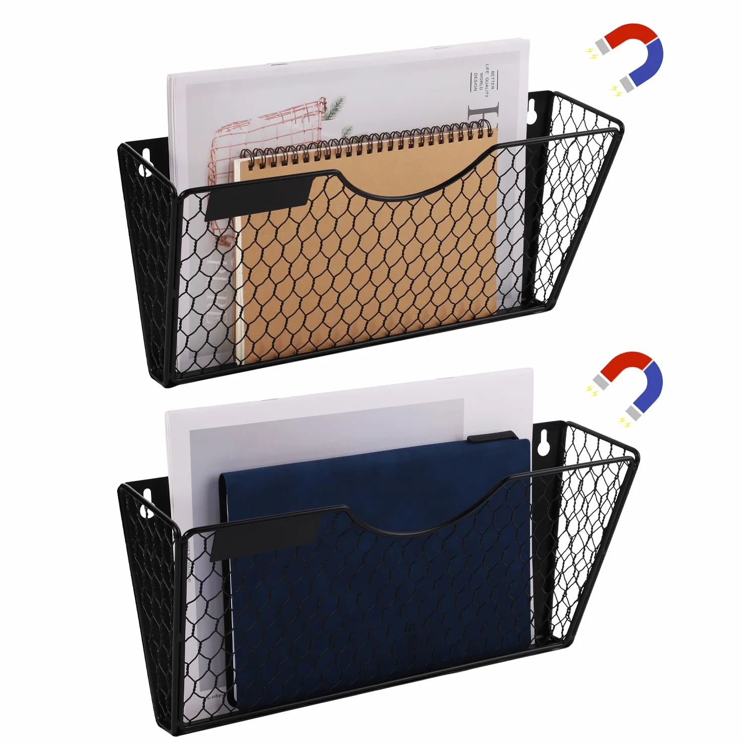 2szt Magnetyczny Uchwyt na Dokumenty, Magnetyczny Wieszak na Dokumenty Magnetyczny Organizer na Wiszace Dokumenty do Szafek na Dokumenty w Lodówce Tablica Biurowa Kuchnia (Czarna)