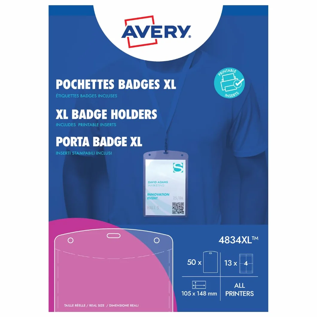 Avery 50 duże plakietki 52 wkłady przezroczyste 148 x 105 cm