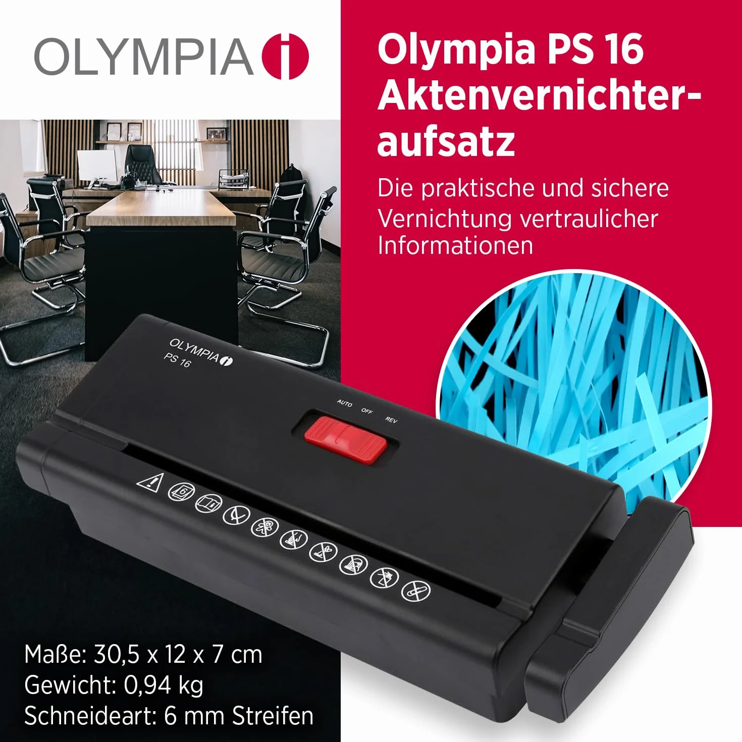 Olympia PS 16 Niszczarka Dokumentów, Czarny