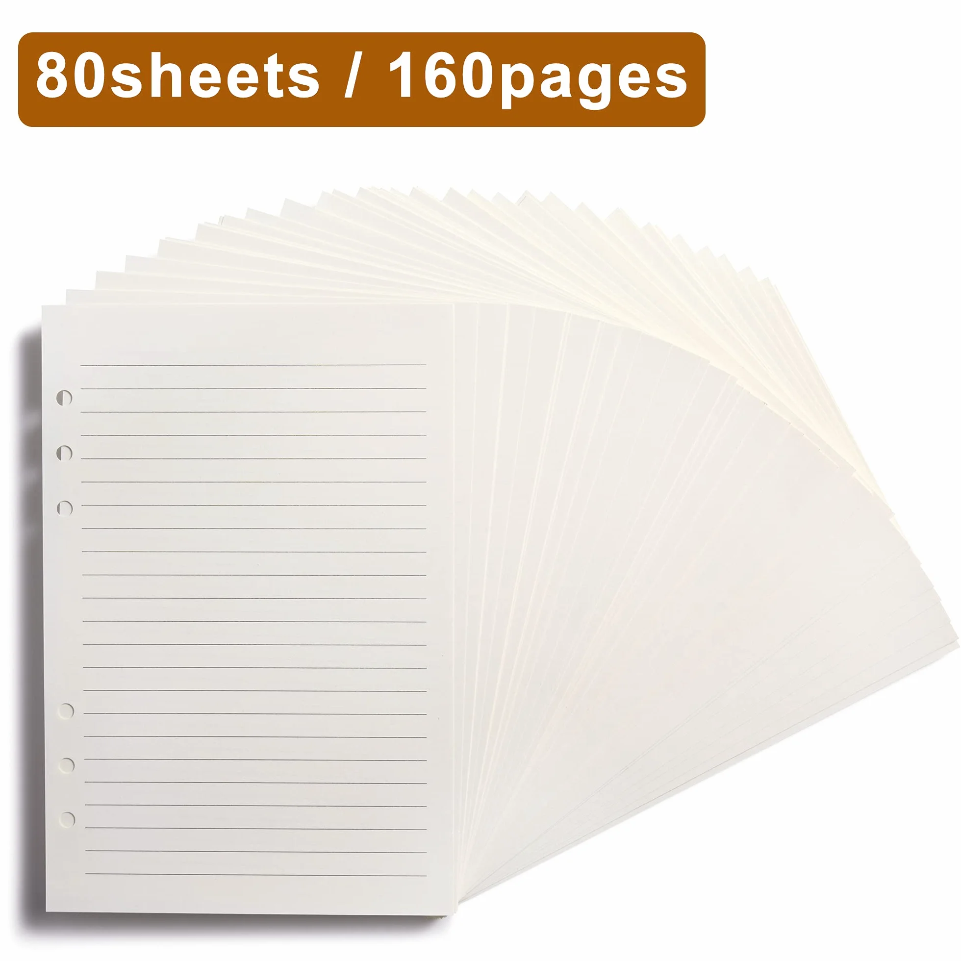 Papier w linie A5, 6-otworowy papier uzupełniający do segregatora A5, luźny liść w linie 8 mm, 80 arkuszy/160 stron, 14 x 20 cm, beżowy (2)