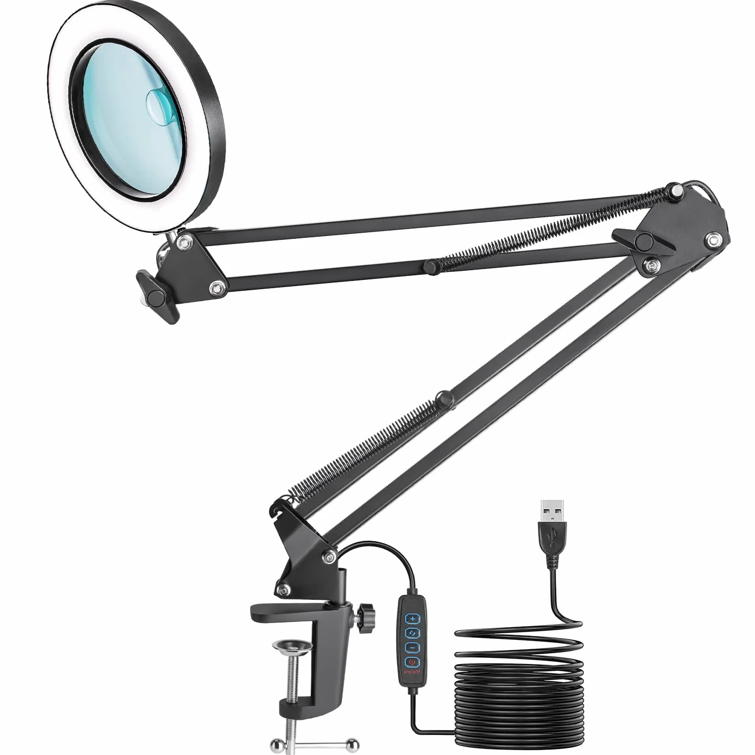 Lupa ze światłem i stojakiem, Jubor 10X 8X lampa z lupą LED z zaciskiem, lampa biurkowa z 3 trybami ściemniania, lampa z lupą LED dla hobbystów, lampa do pracy, lampa LED do czytania