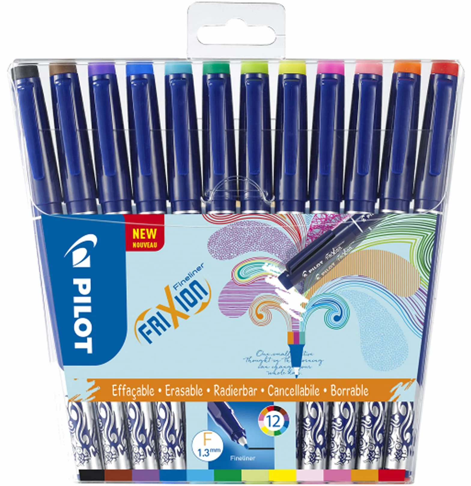 PILOT FriXion cienkopis, ścieralny, zestaw 12 sztuk, czarny/niebieski/czerwony/zielony/różowy/fioletowy/brązowy/żółty/pomarańczowy/babypink/jasnozielony/niebieski