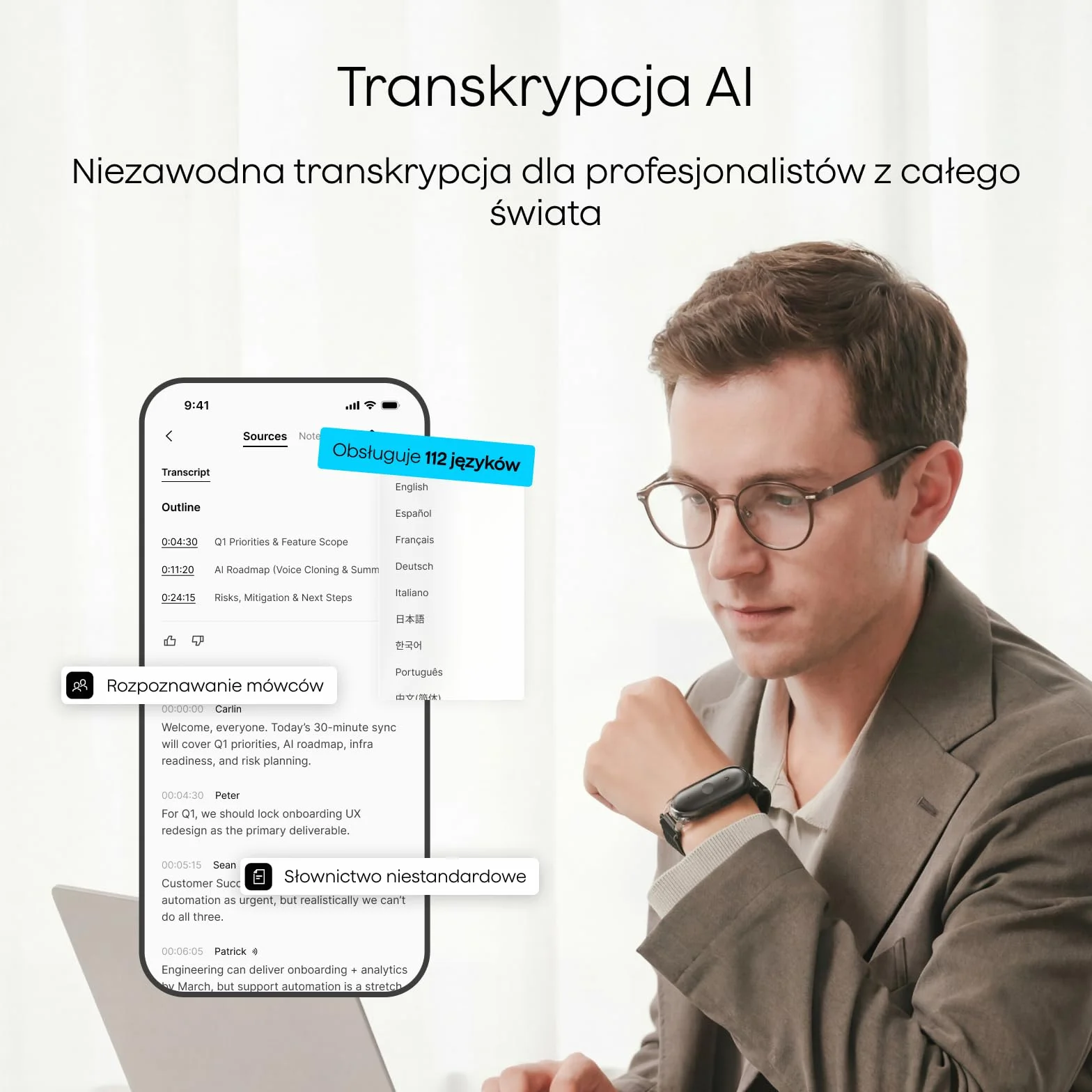 Plaud NotePin S Dyktafon AI z Dotykowym Przyciskiem Rejestrator Głosu AI Transkrypcja i Podsumowanie AI 112 Języków Pamięć 64 GB do Wykładów Spotkań Wywiadów i Zespołówz 4 Akcesoriami