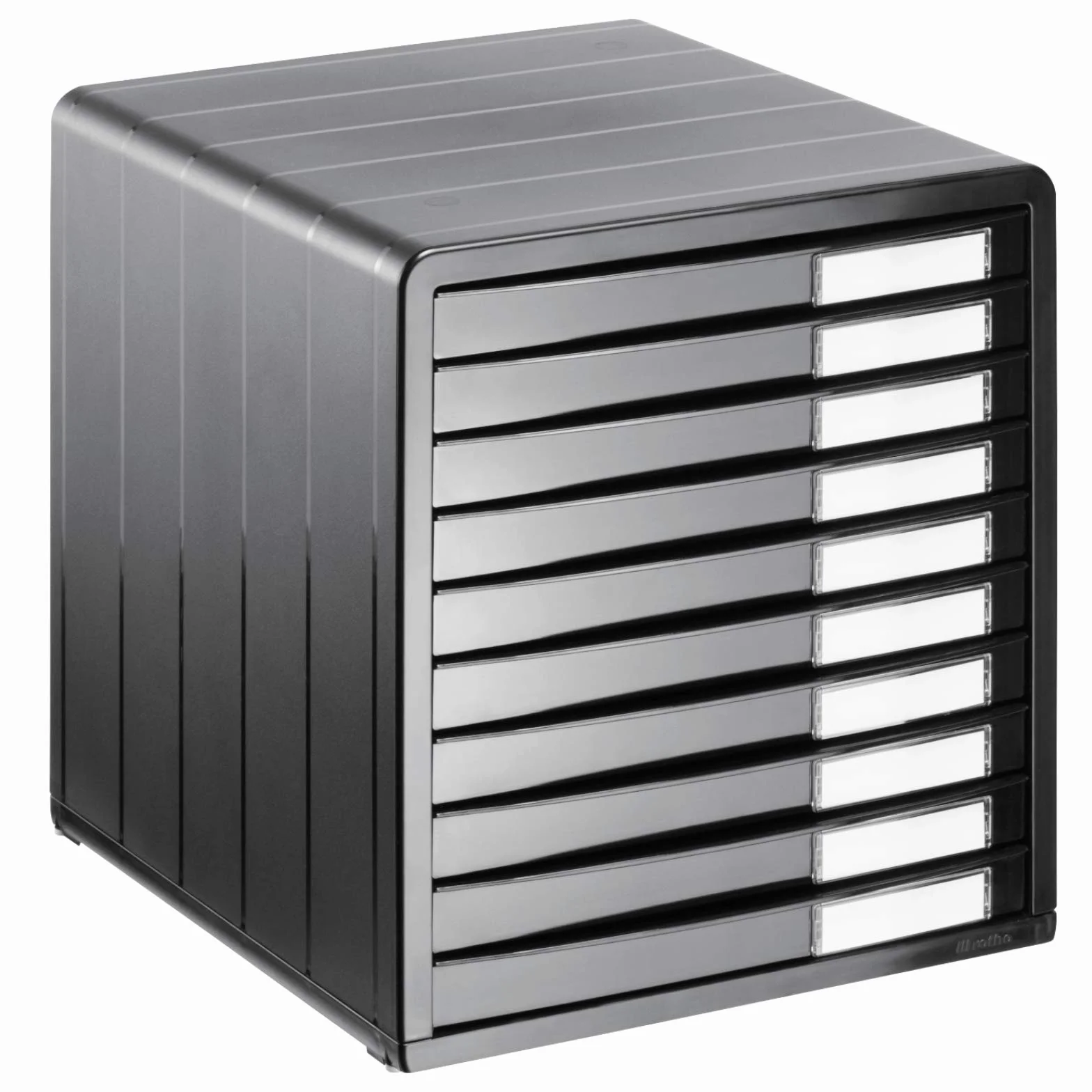 Rotho, Ponadczasowe pudełko biurowe z 10 szufladami, tworzywo sztuczne (PS) BPA antracyt, 34,5 x 29,0 x 32,0 cm