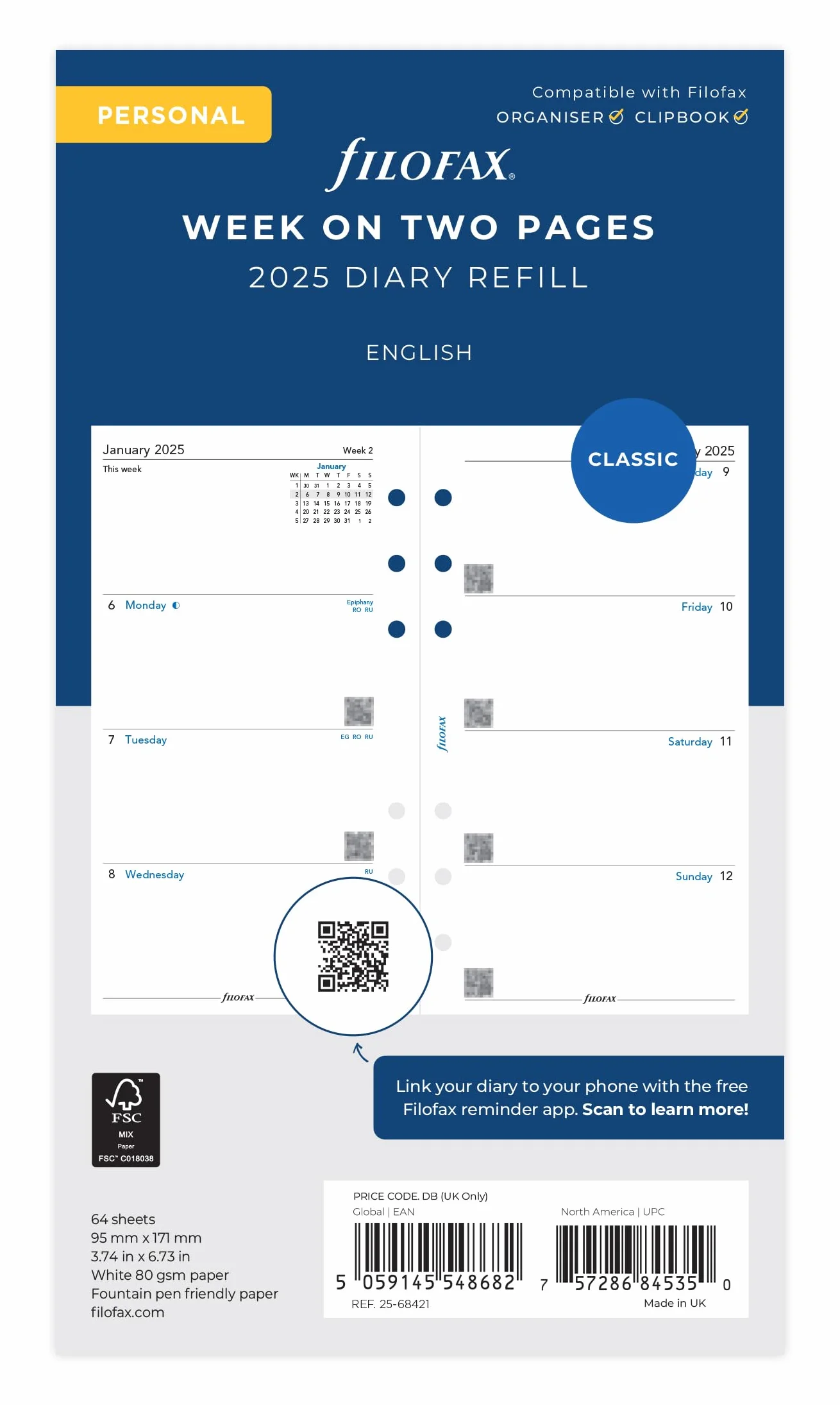 Personal Week on two pages English Monday start 2025