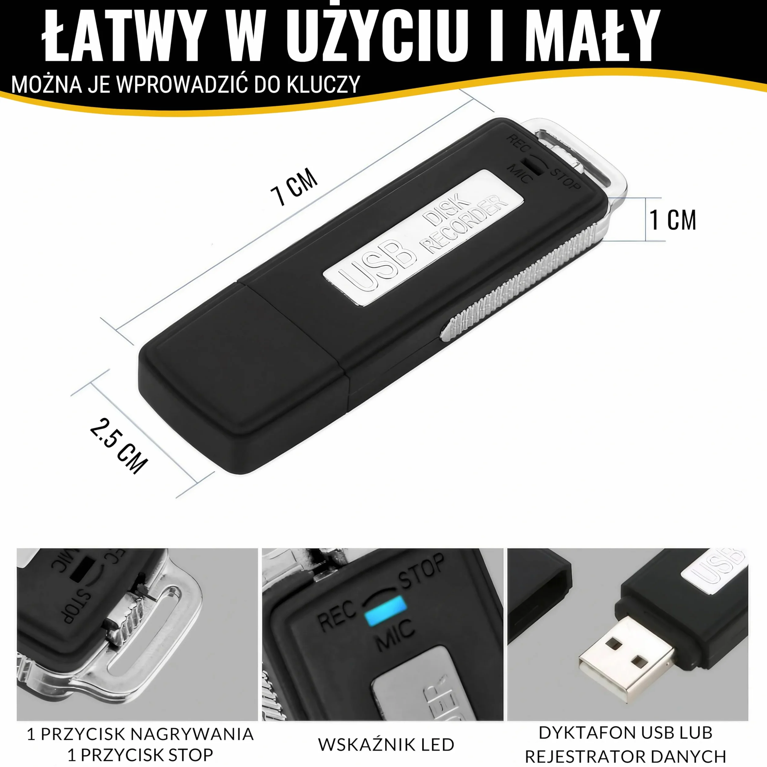 Cyfrowy dyktafon USB 8 GB mini przenośny rejestrator audio do spotkań wywiadów konferencji