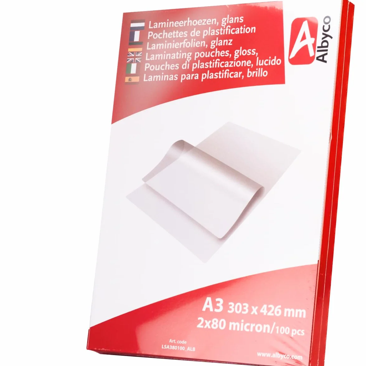 Albyco AMLSA380100 Folia do Laminowania, Przezroczysty, A3 (2x80 sztuk)