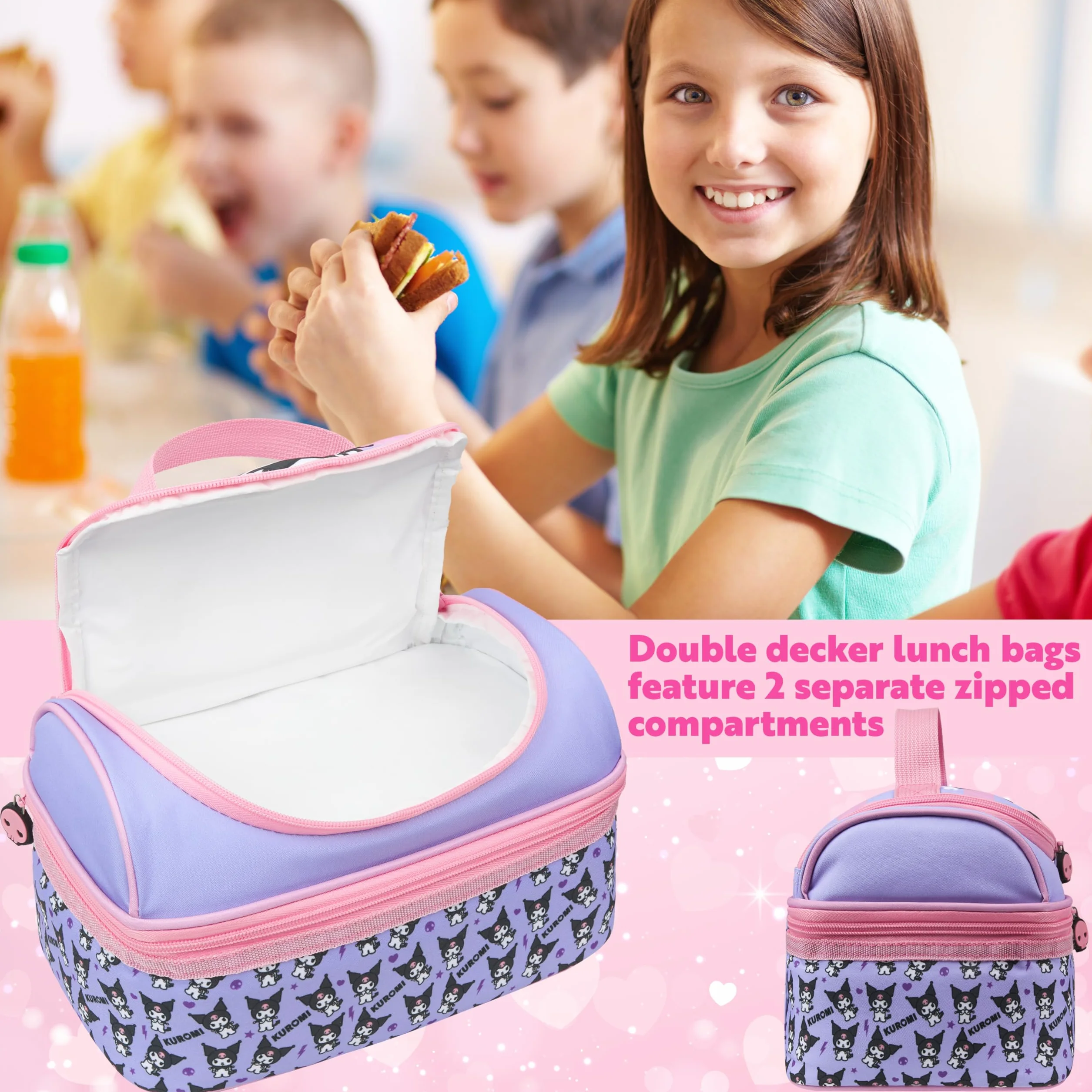 Hello Kitty Kuromi Kawaii Izolowana torba na lunch z przegródkami Anime Przekąski Nosiciel jedzenia do szkoły Piknik Torba chłodząca Multi Kuromi