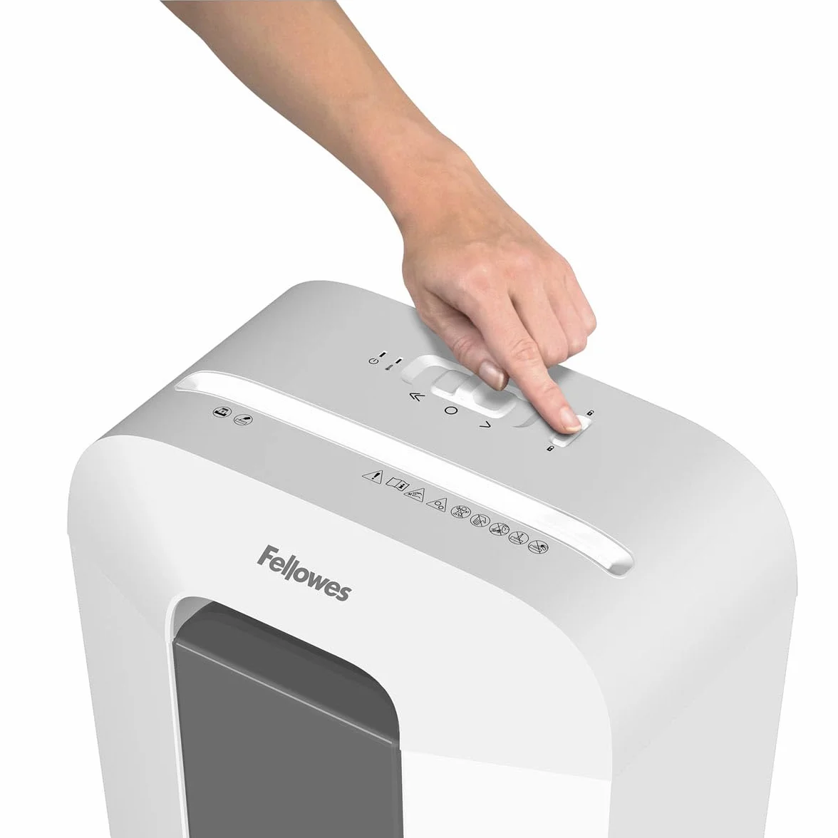 Fellowes Niszczarka do dokumentów, 9 arkuszy (P4), niszczarka papieru z cięciem cząstek do domowego biura, Powershred LX50, niszczarka z koszem 17 l i blokadą bezpieczeństwa, seria LX Design, biała