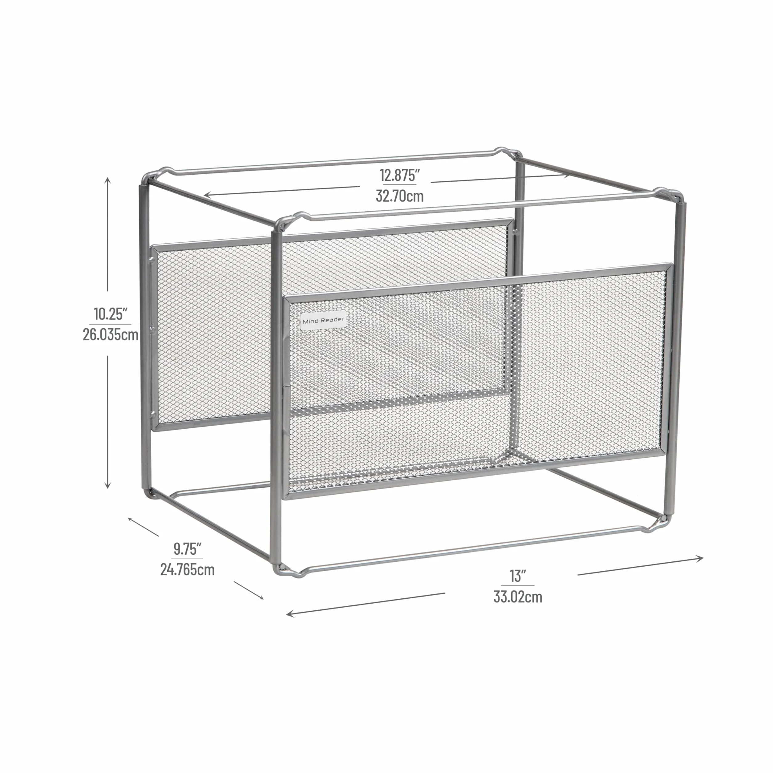 Mind Reader Hanging File Folder Organizer, Desktop Organizer, Storage, Office, Metal Mesh, 13" L x 9.75" W x 10.25" H, Silver