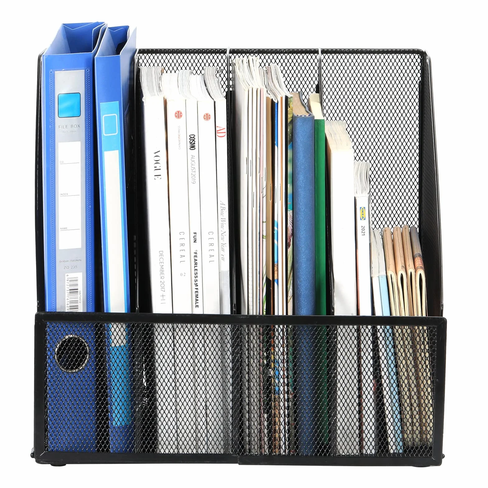 EasyPAG Stojak na Dokumenty A4 4 Przedziały Metal Siatka,Segregator Stojący,Półki na Foldery,Organizer na Biurko,Taca na Czasopisma,Półka na Listy do Domu & Biura,Czarny