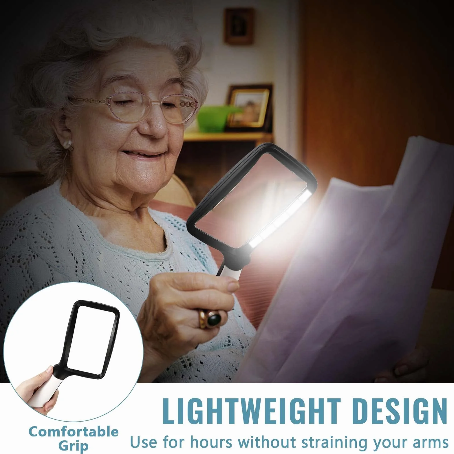 Lupa do czytania, 3 x duża lupa oświetleniowa z 5 składanymi światłami LED, idealna z 2 trybami dla seniorów, dzieci, hobby, rzemiosła, zegarmistrzów