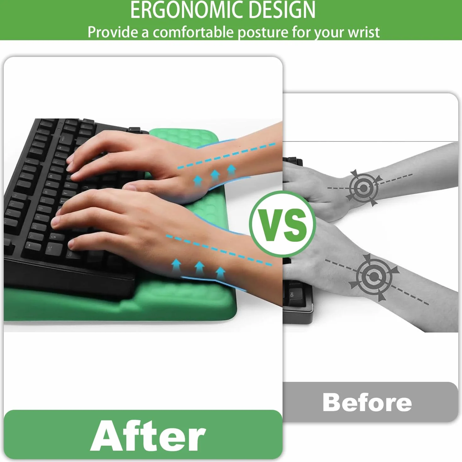 Sightday Ergonomiczna podkładka pod nadgarstek do klawiatury z podstawą, 2-w-1 podkładka pod nadgarstek do klawiatury, miękka pianka z pamięcią kształtu, podkładka pod klawiaturę, antypoślizgowa