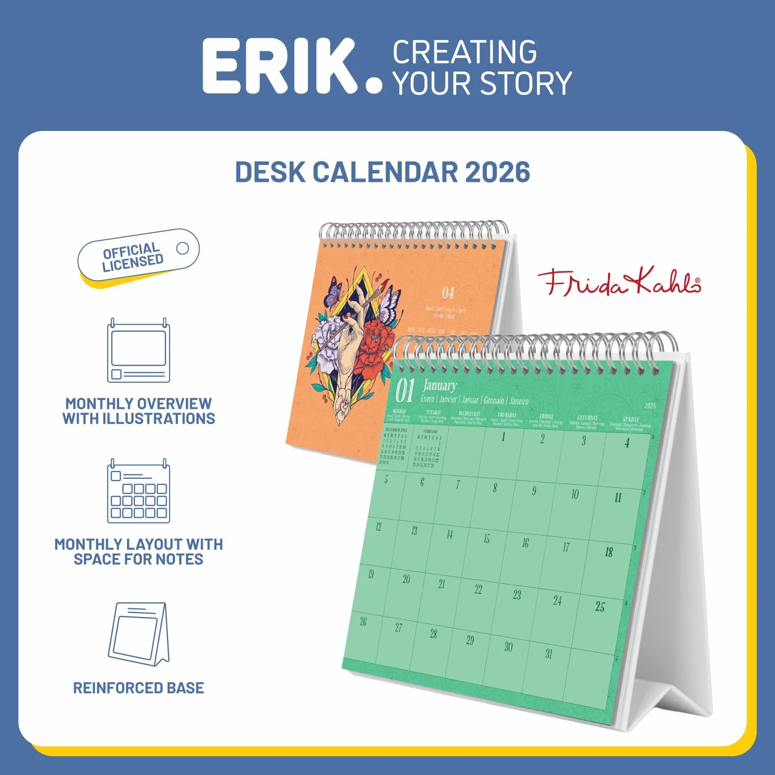 Grupo Erik Desk Calendar 2026 - Frida Kahlo Calendar 2026 Month To View | Monthly Desk Planner, Desktop Gifts Under 10 Pounds | Frida Kahlo Gifts For Friends