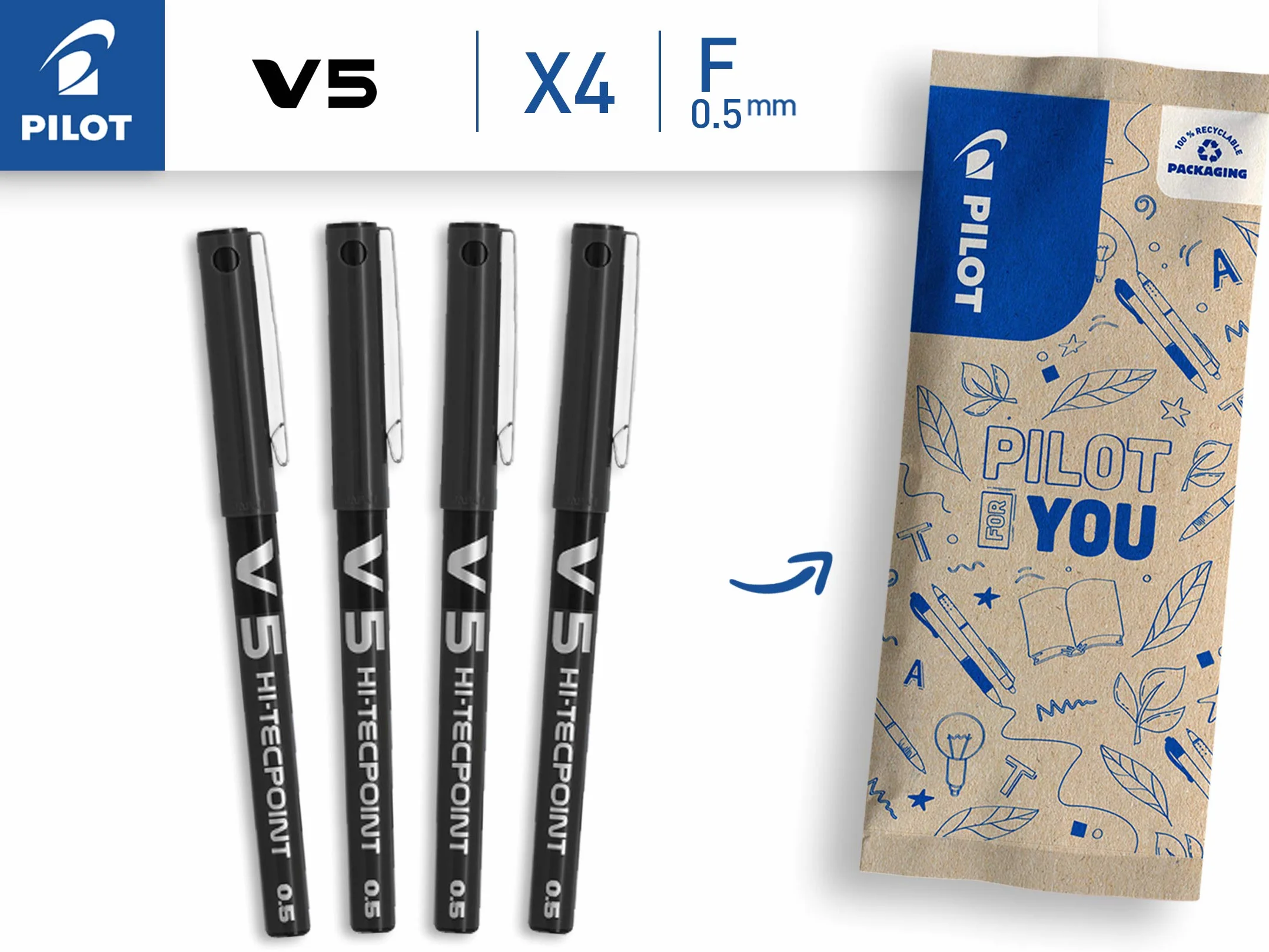 PILOT Hi-Tecpoint V5 zestaw 4 x cienkopis kulkowy czarny