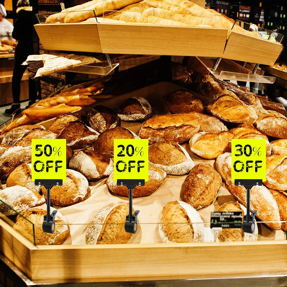 20 sztuk klipsów do tabliczek z tworzywa sztucznego, obrotowy uchwyt na tabliczki z ceną, do centrów handlowych, mokrych rynków, supermarketów