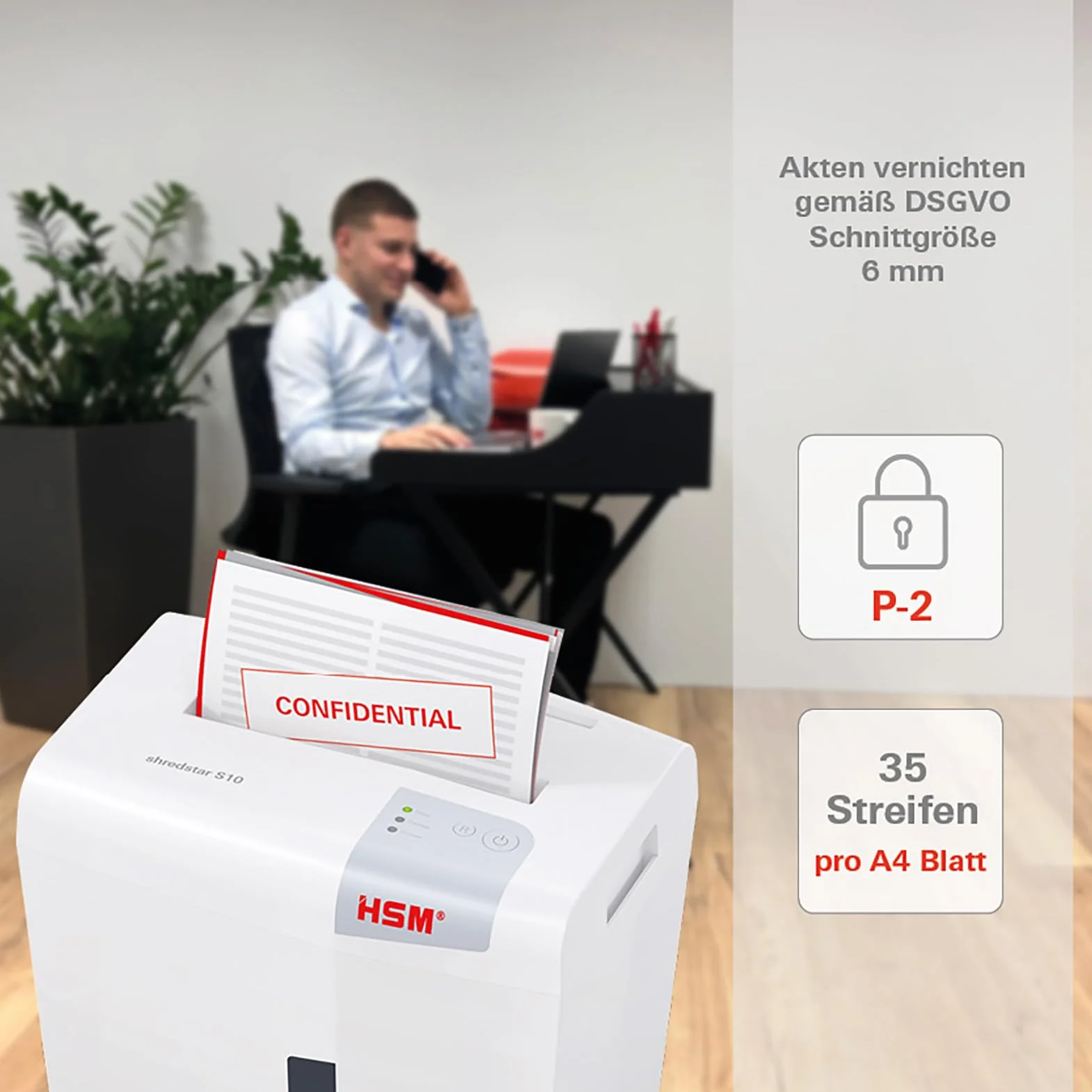 HSM Shredstar S10 niszczarka dokumentów, poziom bezpieczeństwa P-2, 10 arkuszy (cięcie w paski) z niszczarką CD, 6 mm