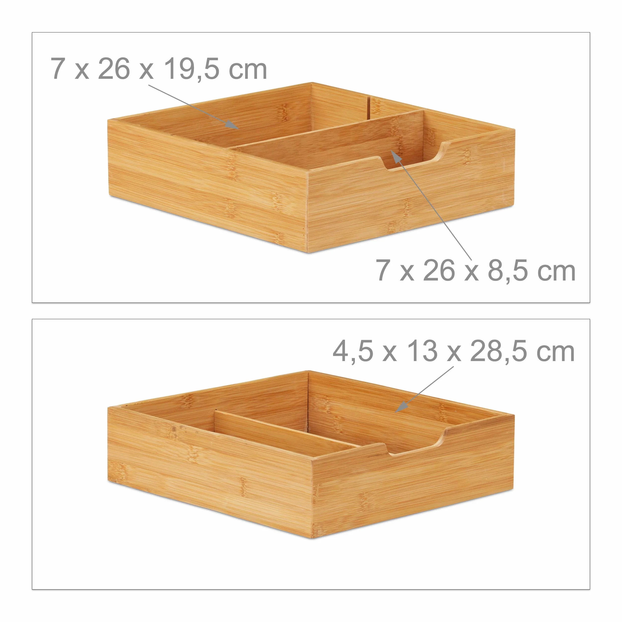 Relaxdays, Naturalny bambusowy organizer do szuflad, naturalny wygląd, organizer biurowy, wymiary: 18 x 30 x 31 cm, 2 sztuki