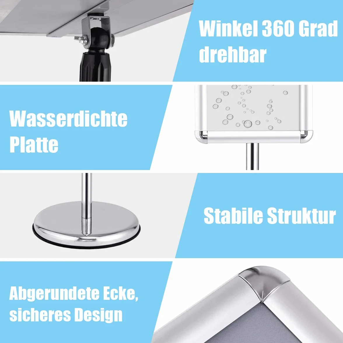 Stojak informacyjny z regulacją wysokości obrotowy na plakaty aluminiowy srebrny GOPLUS