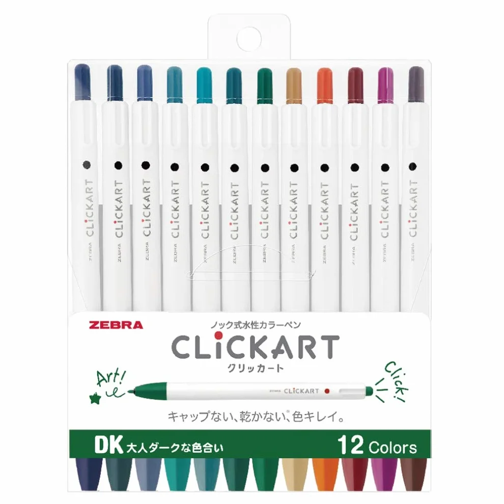 ZEBRA Clickart Pióro na bazie wody Calm Dark zestaw 12 kolorów, Wyss22-12Cdk