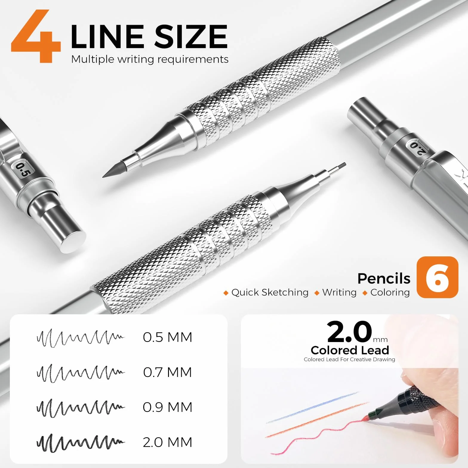 35 szt. artystycznych ołówków mechanicznych z etui, 0,5 0,7 0,9 2,0, grafitowe metalowe ołówki kreślarskie, temperówka, 384 szt. wkładów ołowianych (6B 4B 2B HB 2H 4H kolory) ołówki do pisania
