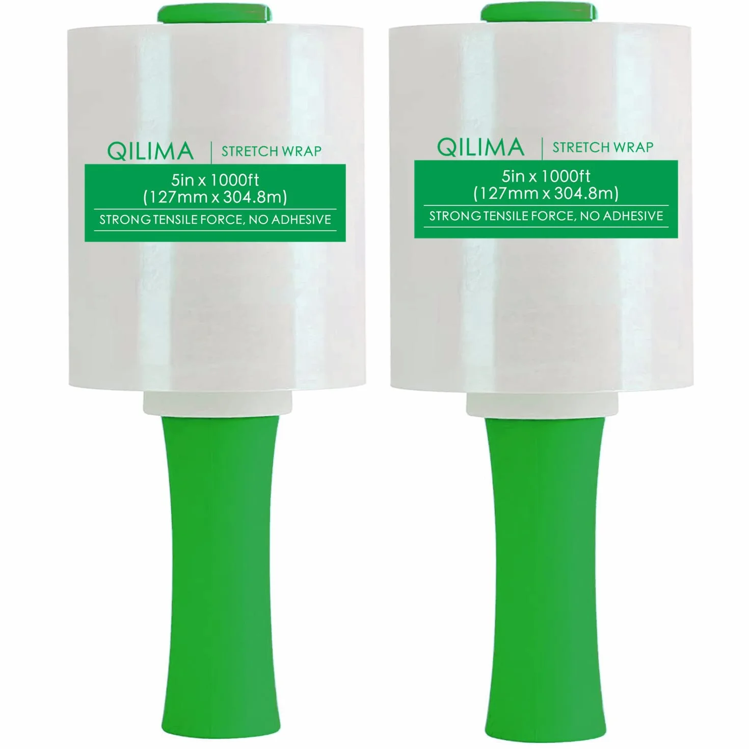QILIMA Przemysłowa przezroczysta folia stretch z uchwytem, 12,7 cm x 304,8 m, grubość 80 cm, do pakowania do przeprowadzek, zastosowań przemysłowych i magazynowych, wytrzymała folia termokurczliwa, 2
