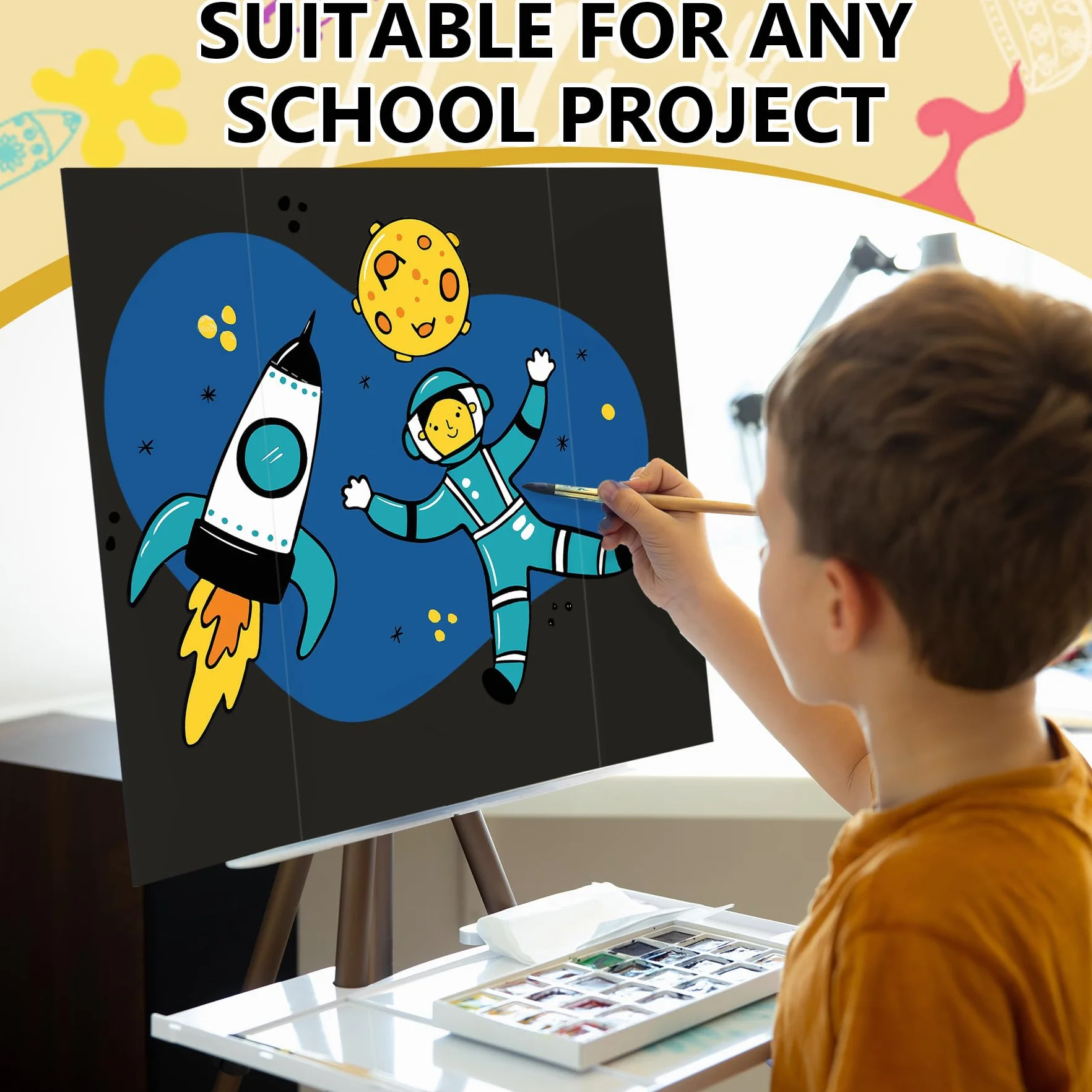 HAUTOCO 4 czarne potrójnie składane tablice plakatowe, 66,6 x 40 cm, średnia tektura falista, tablica prezentacyjna do prezentacji, projektów artystycznych, szkoły, biura