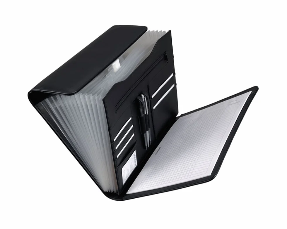 Alassio teczka z przegródkami Vado DIN A4 33 x 26 x 4 cm czarna imitacja skóry