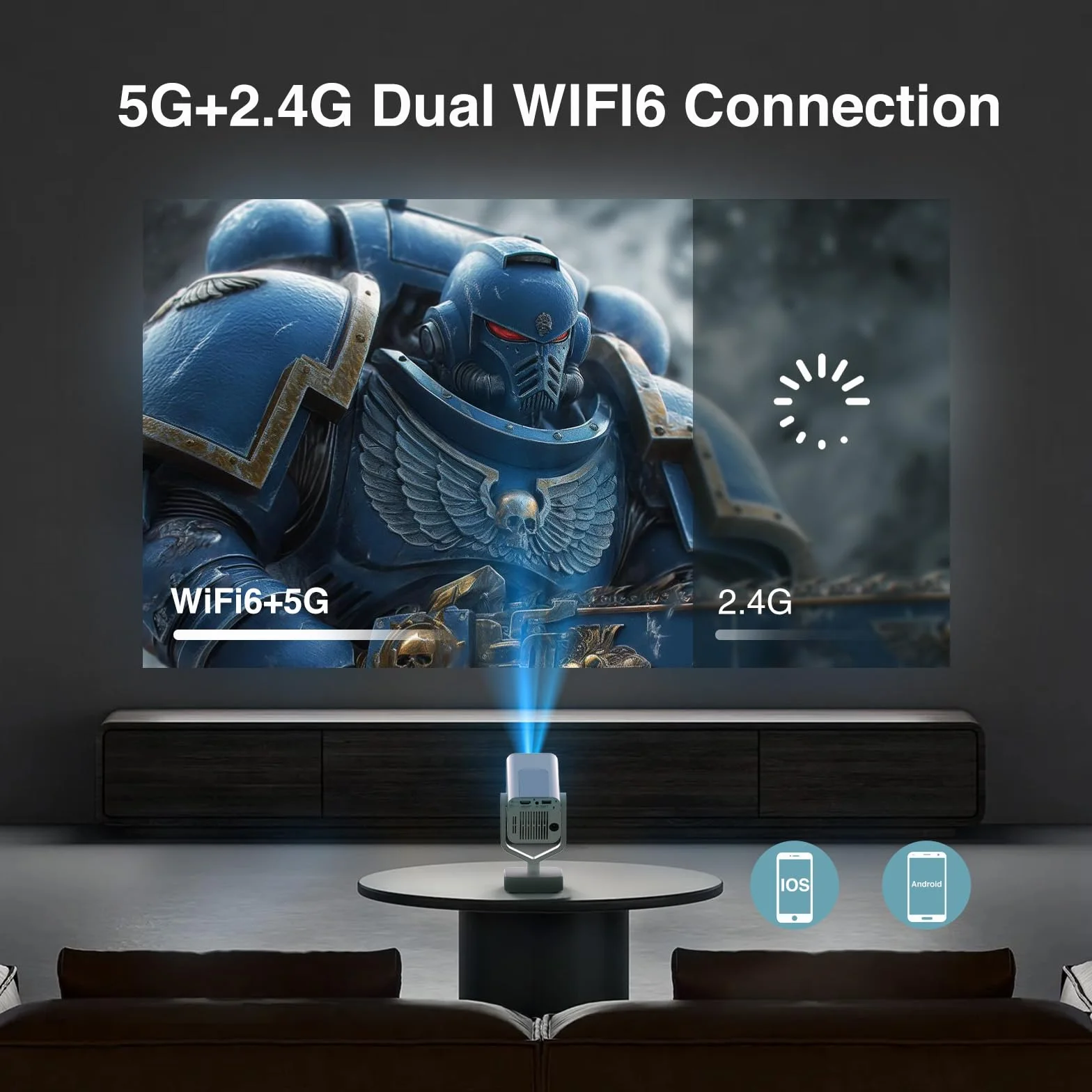 Projektor Mini AKATUO 4K 1080p Bluetooth WiFi6 Automatyczna Korekcja Trapezu Obrót 270°